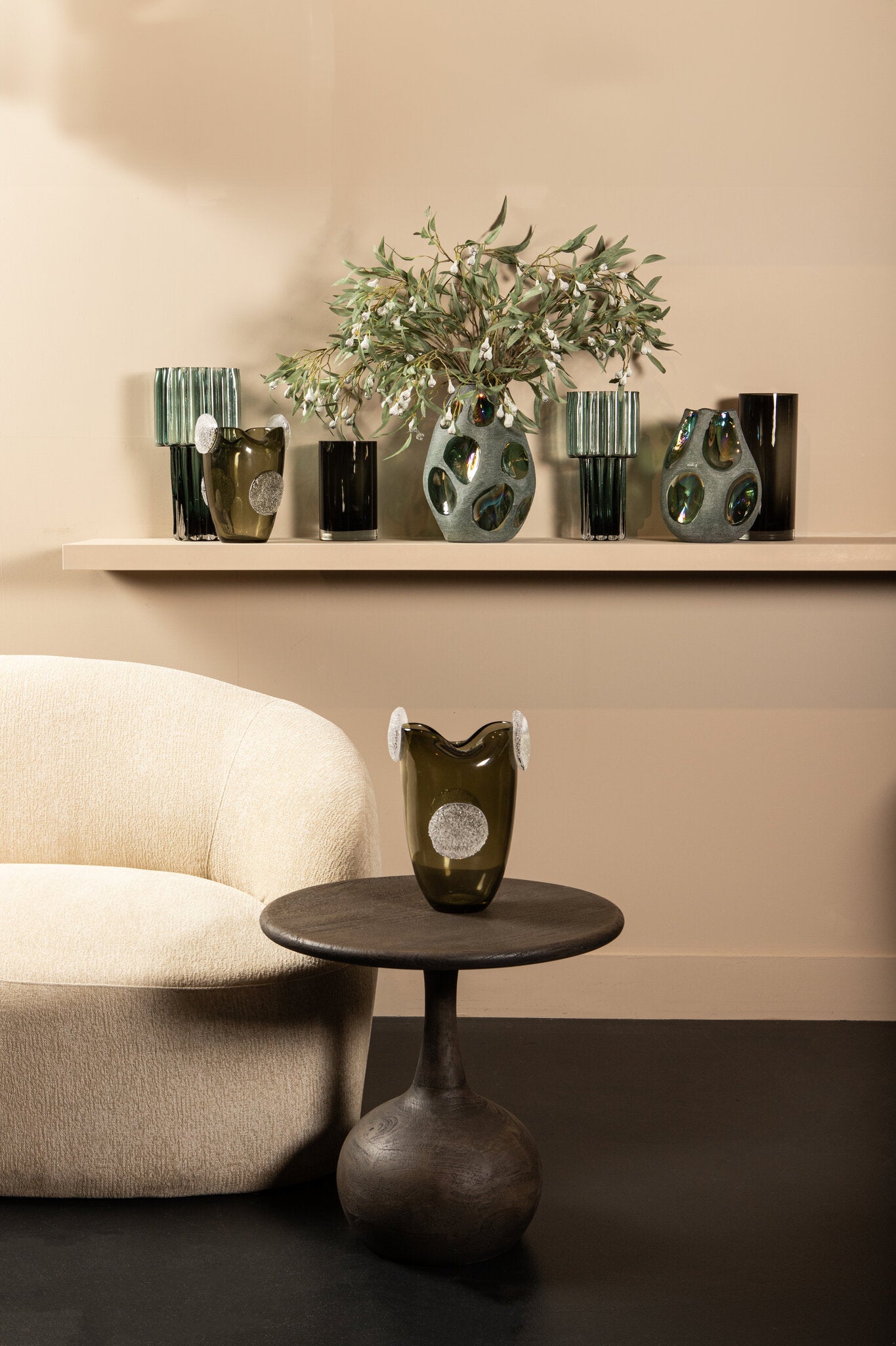 Giah Green Solid Glass Vase With Deco Rounds L PTMD