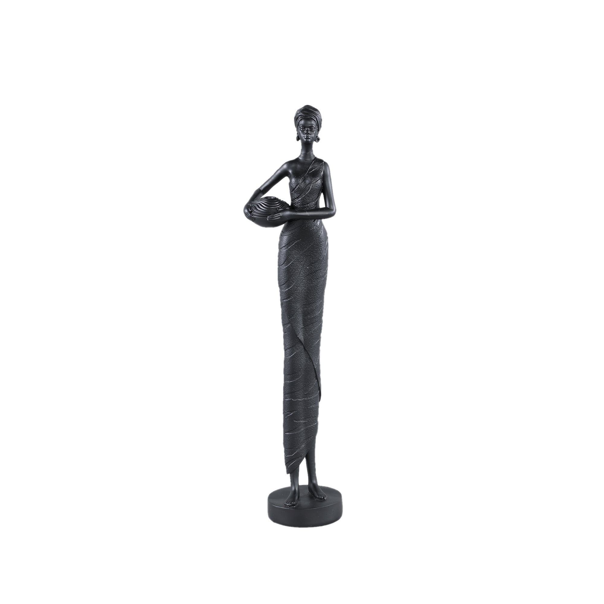 Rafah Black Poly Woman Statue Holding Pot Low PTMD