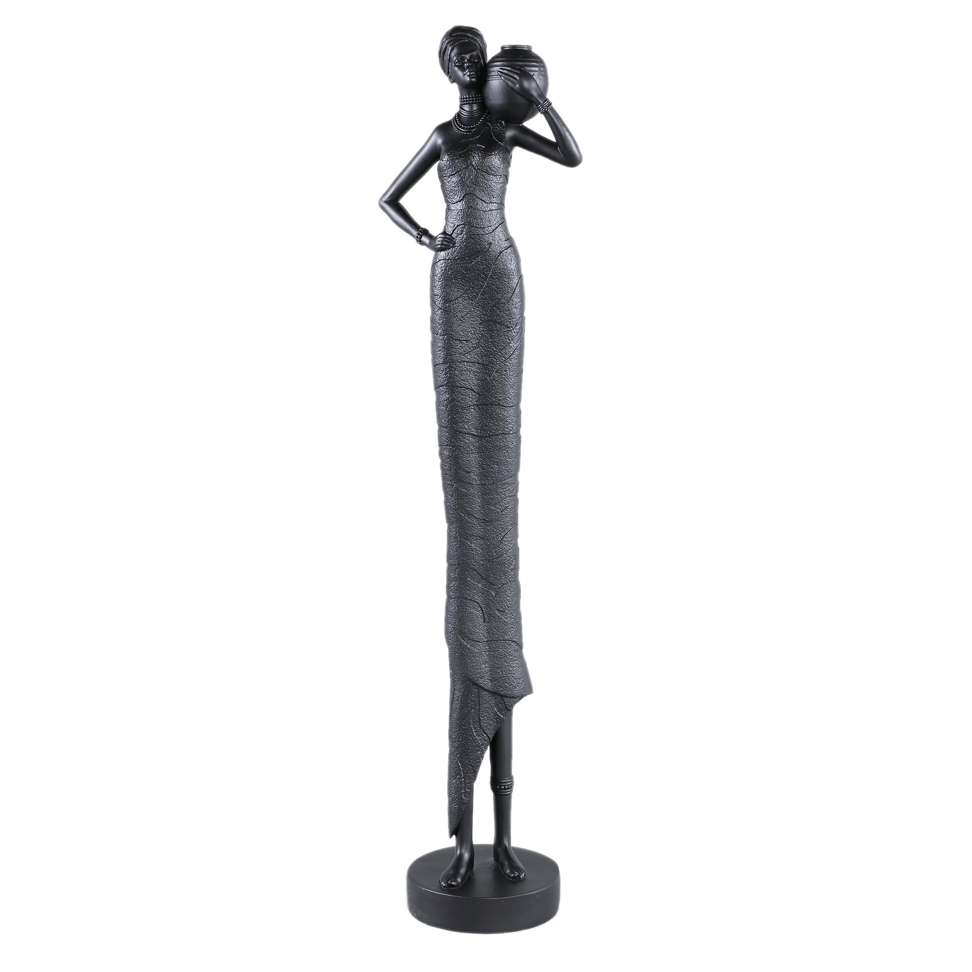 Rafah Black Poly Woman Statue Holding Pot Shoulder PTMD