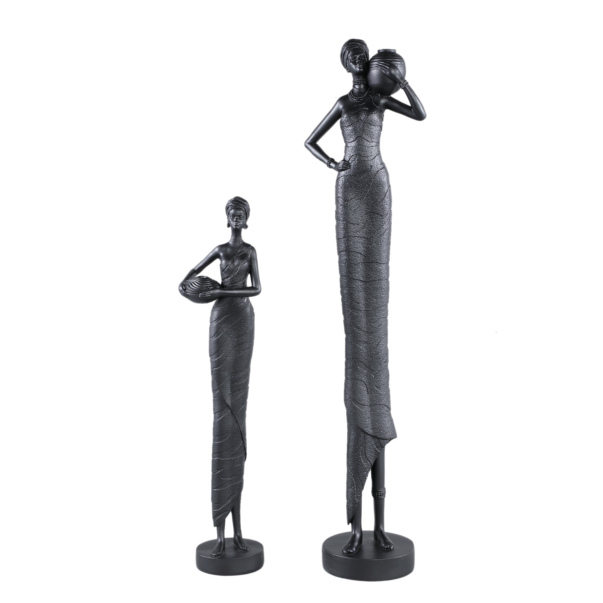 Rafah Black Poly Woman Statue Holding Pot Shoulder PTMD