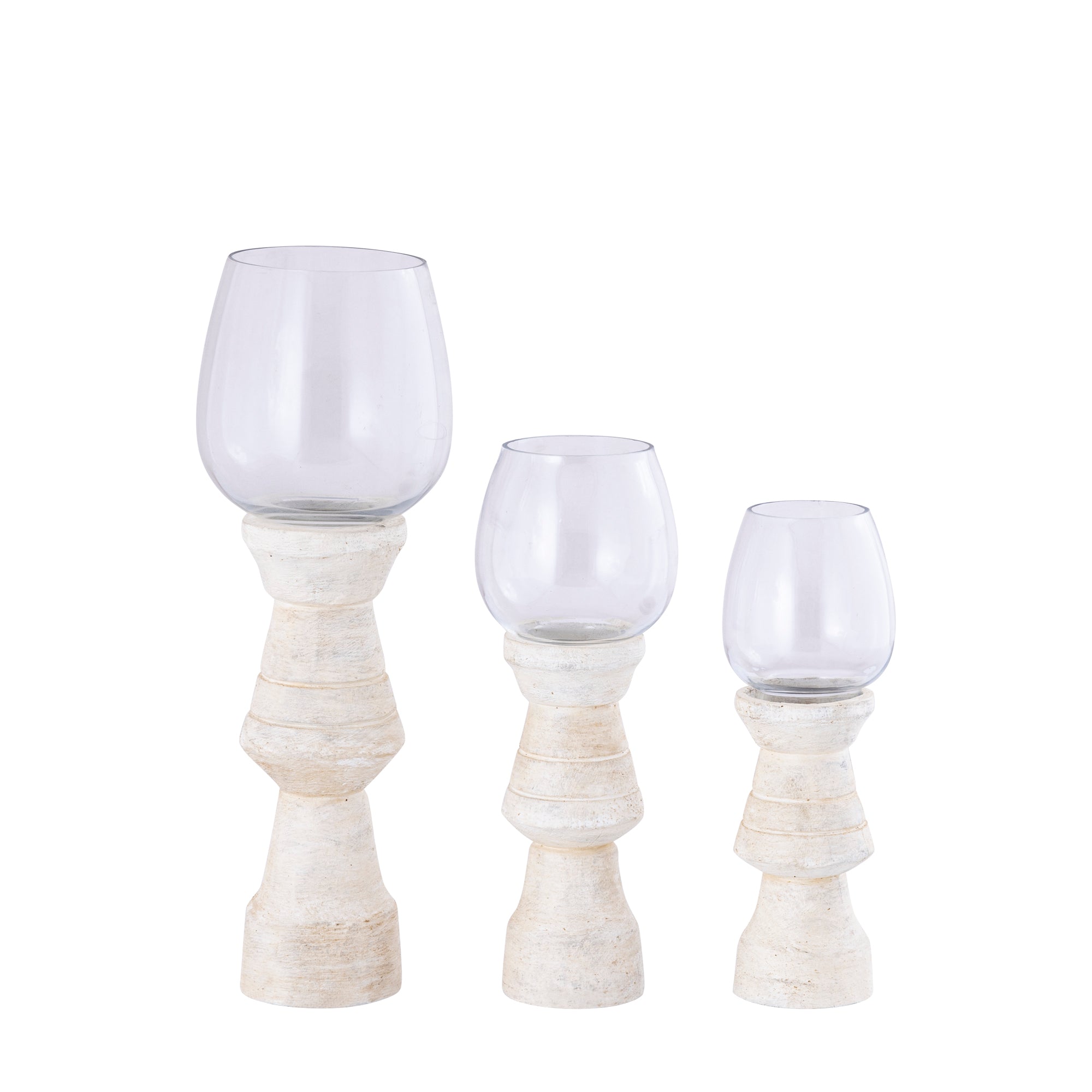 Windlicht Qez Mangohout Crème Bundel van 3 PTMD