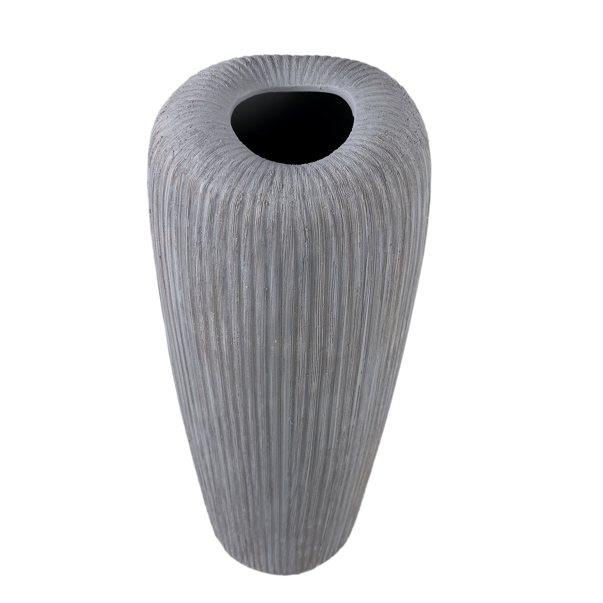 Zinet Grey Round Ceramic Pot With Lines L 17.5 x H45cm PTMD