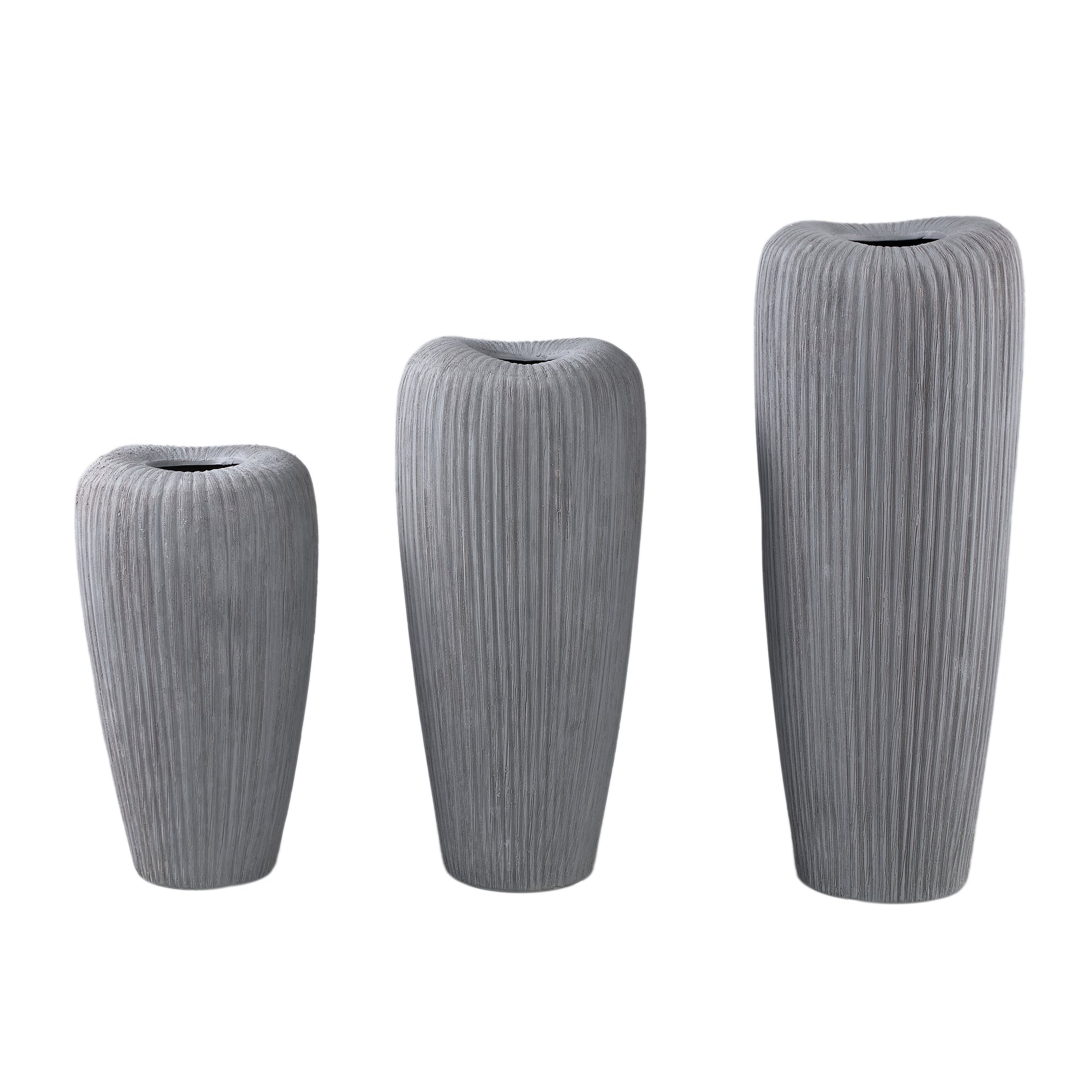 Zinet Grey Round Ceramic Pot With Lines L 17.5 x H45cm PTMD