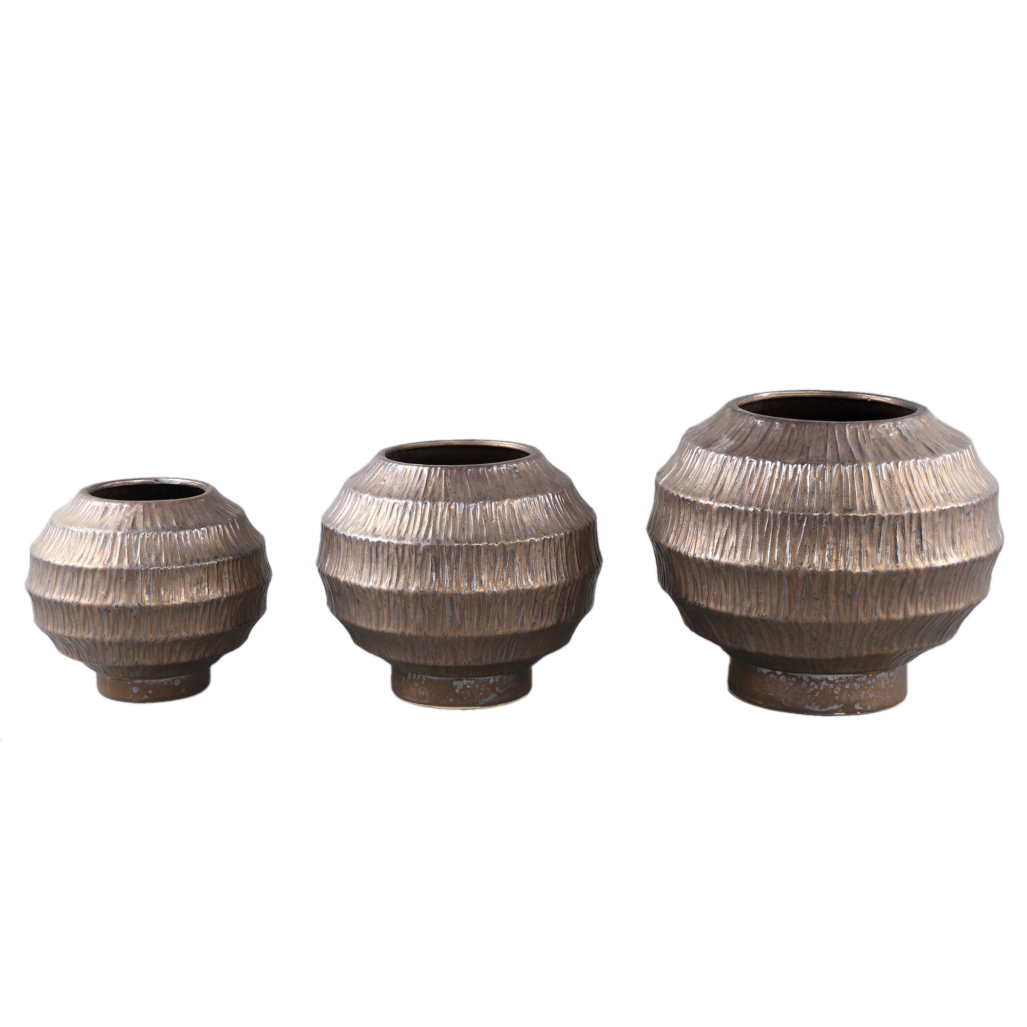Cherith Bronze Round Ceramic Pot Ribbed M Dia28,5cmx26cm PTMD