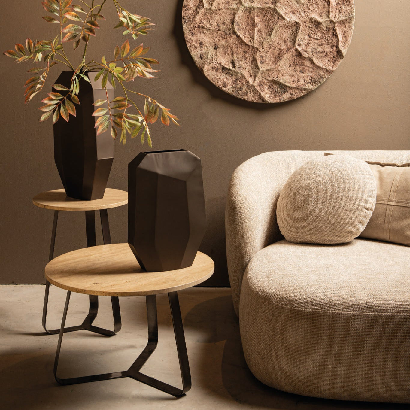 Bijzettafel Micka Zwart Travertine Rond Small PTMD