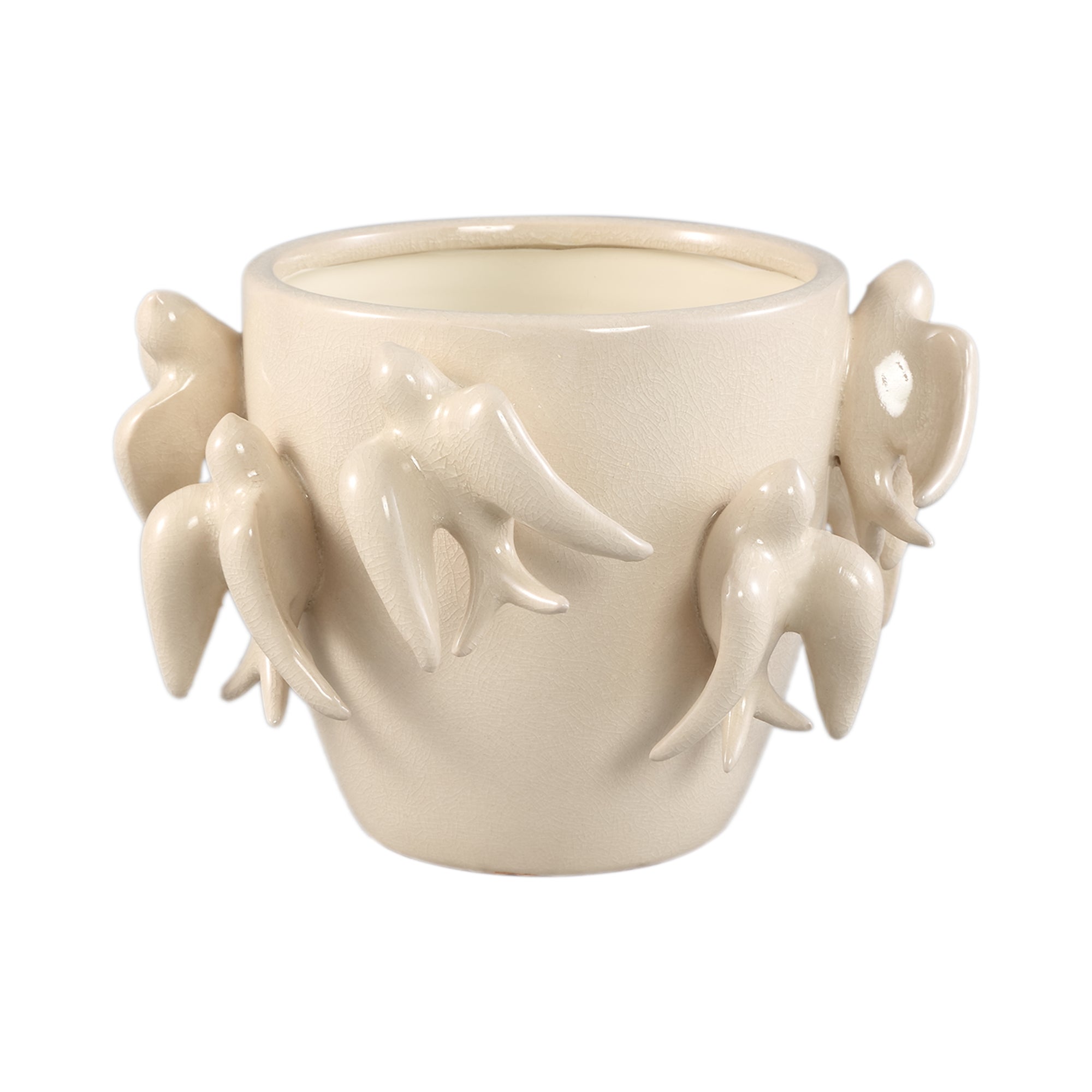 Emmelyn White Round Ceramic Glazed Pot Birds S PTMD