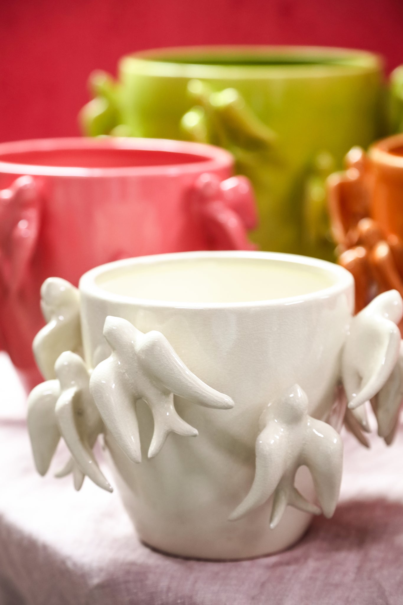 Emmelyn White Round Ceramic Glazed Pot Birds S PTMD