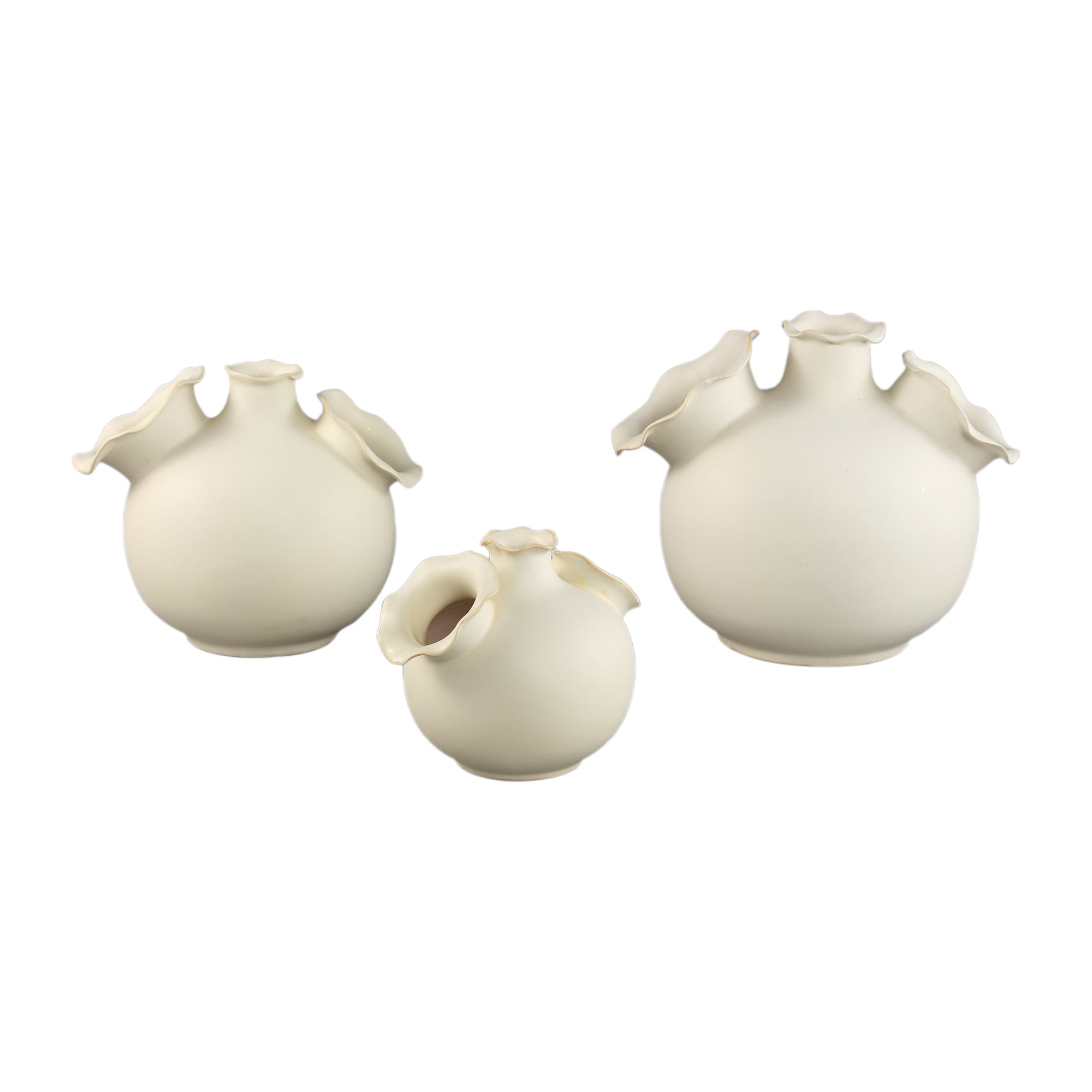Vaas Umme Creme Rond Glanzend Keramiek Wavy Rand Large PTMD