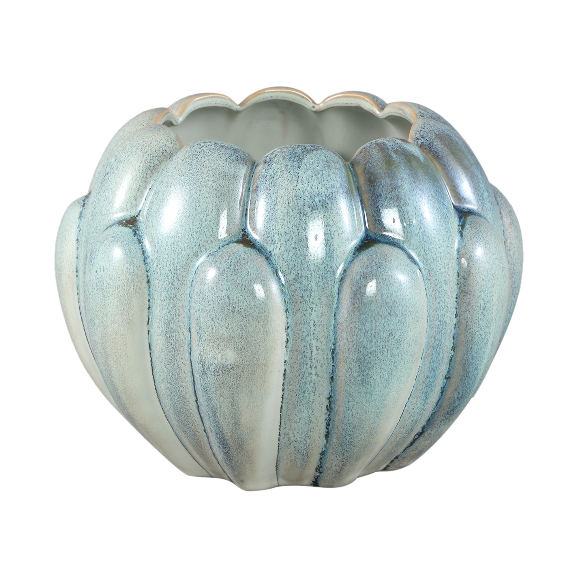 Divinder Petrol Ceramic Ribbed Pot Round L Dia 25cmXH19cm PTMD