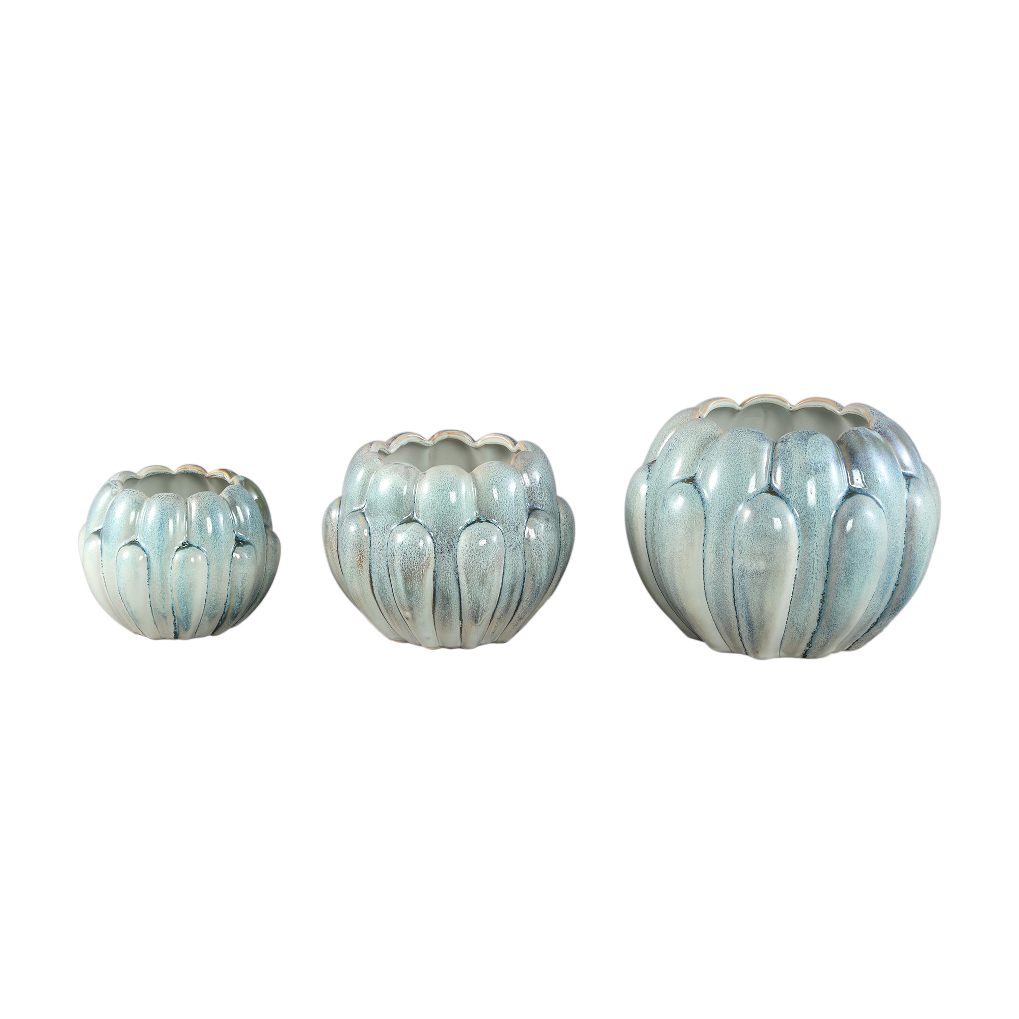 Divinder Petrol Ceramic Ribbed Pot Round L Dia 25cmXH19cm PTMD