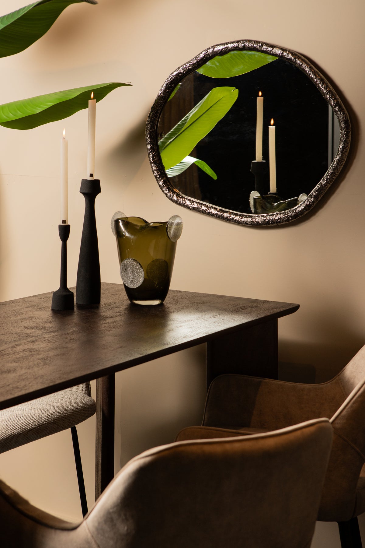 Paislie Nickel Organic Shaped Mirror Round PTMD