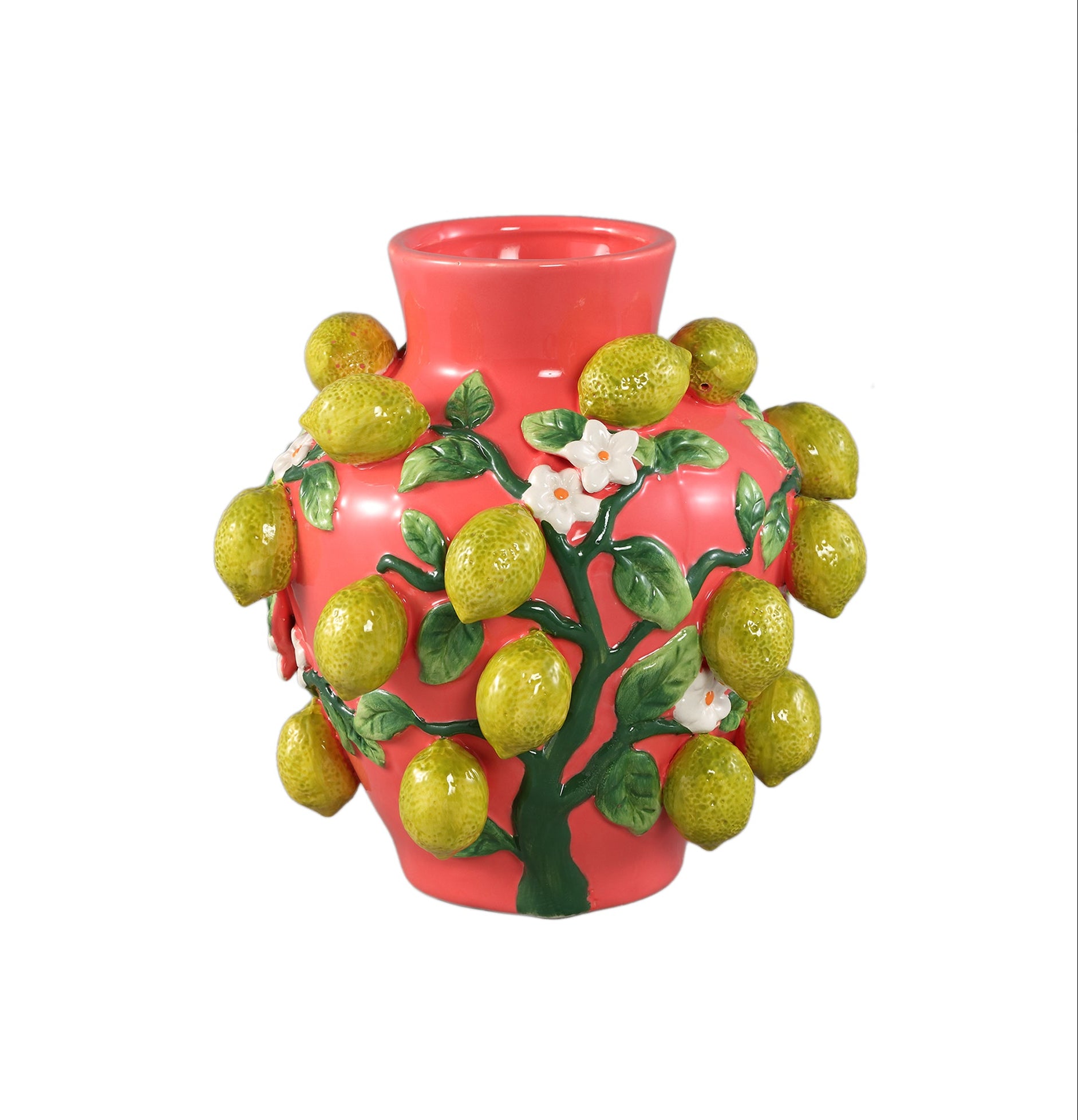 Stacy Pink Ceramic Jar Vase With Lemons On Twig PTMD