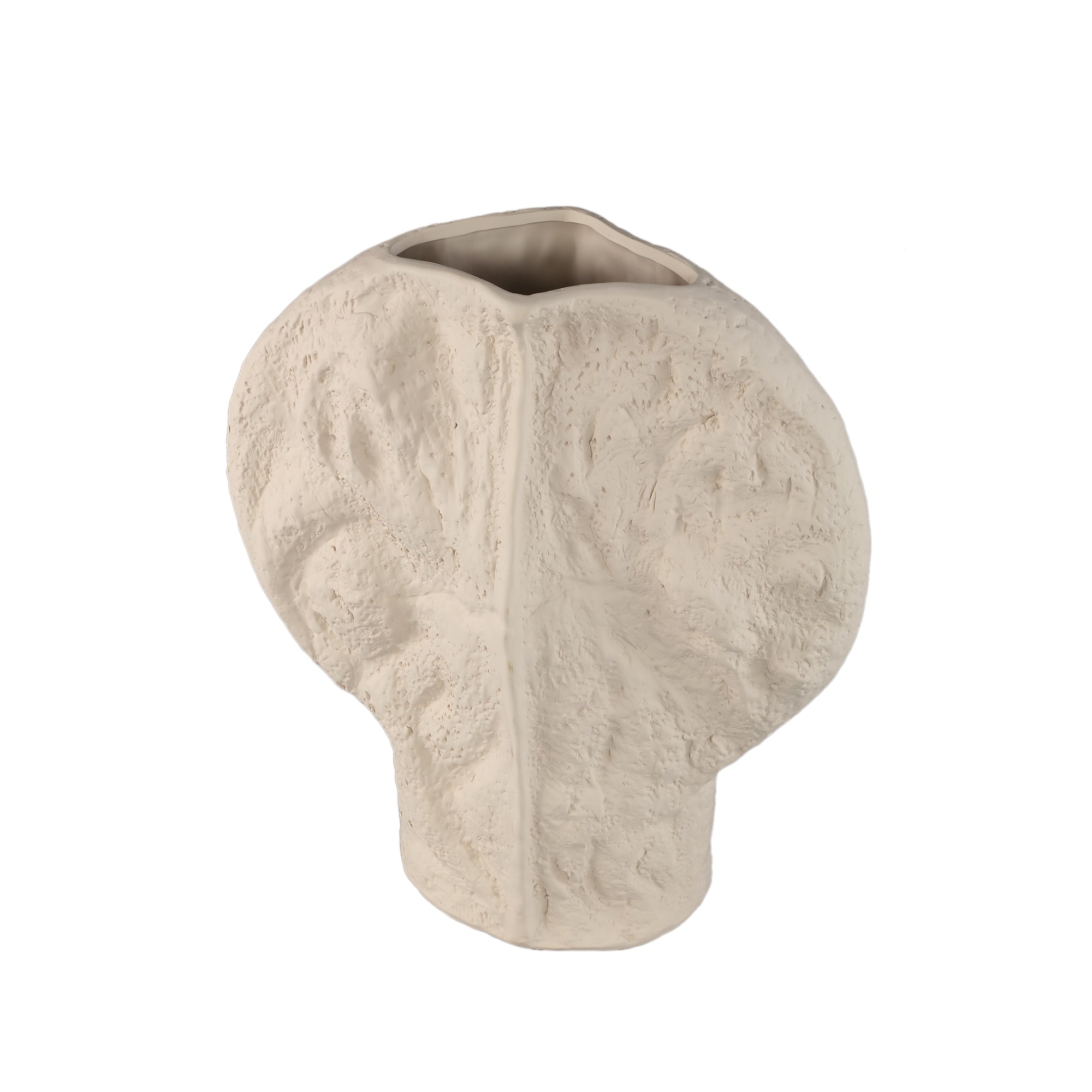 Linos Taupe matt ceramic structure round vaas L PTMD