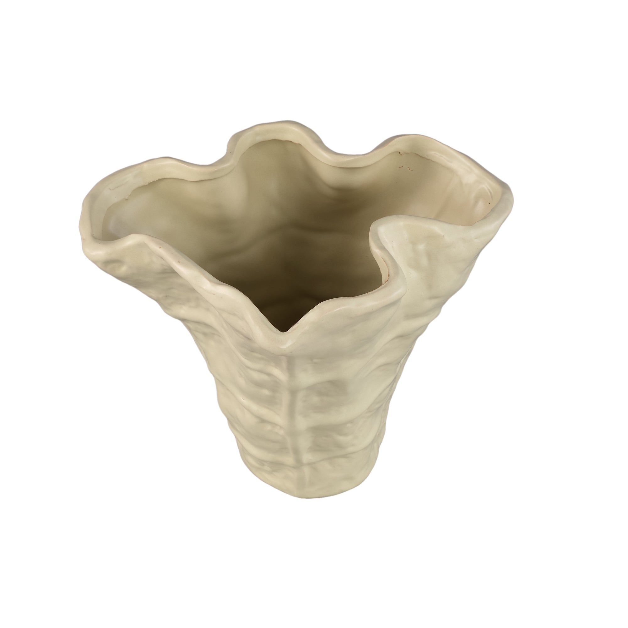 Reff Cream Matt Ceramic Wavy Shaped Pot L 27,5x24x25cm PTMD