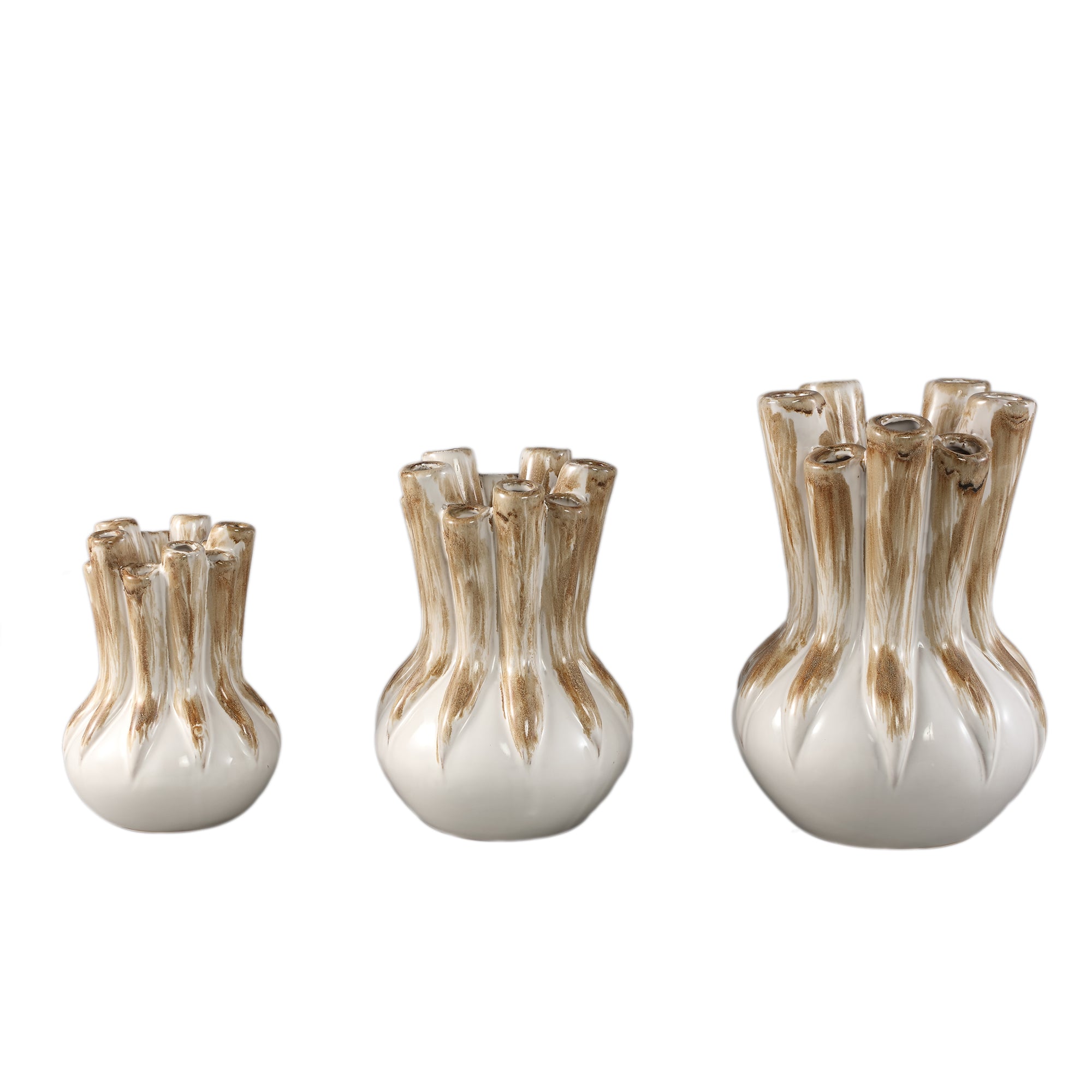 Manali Cream ceramic round vaas colored tubes M