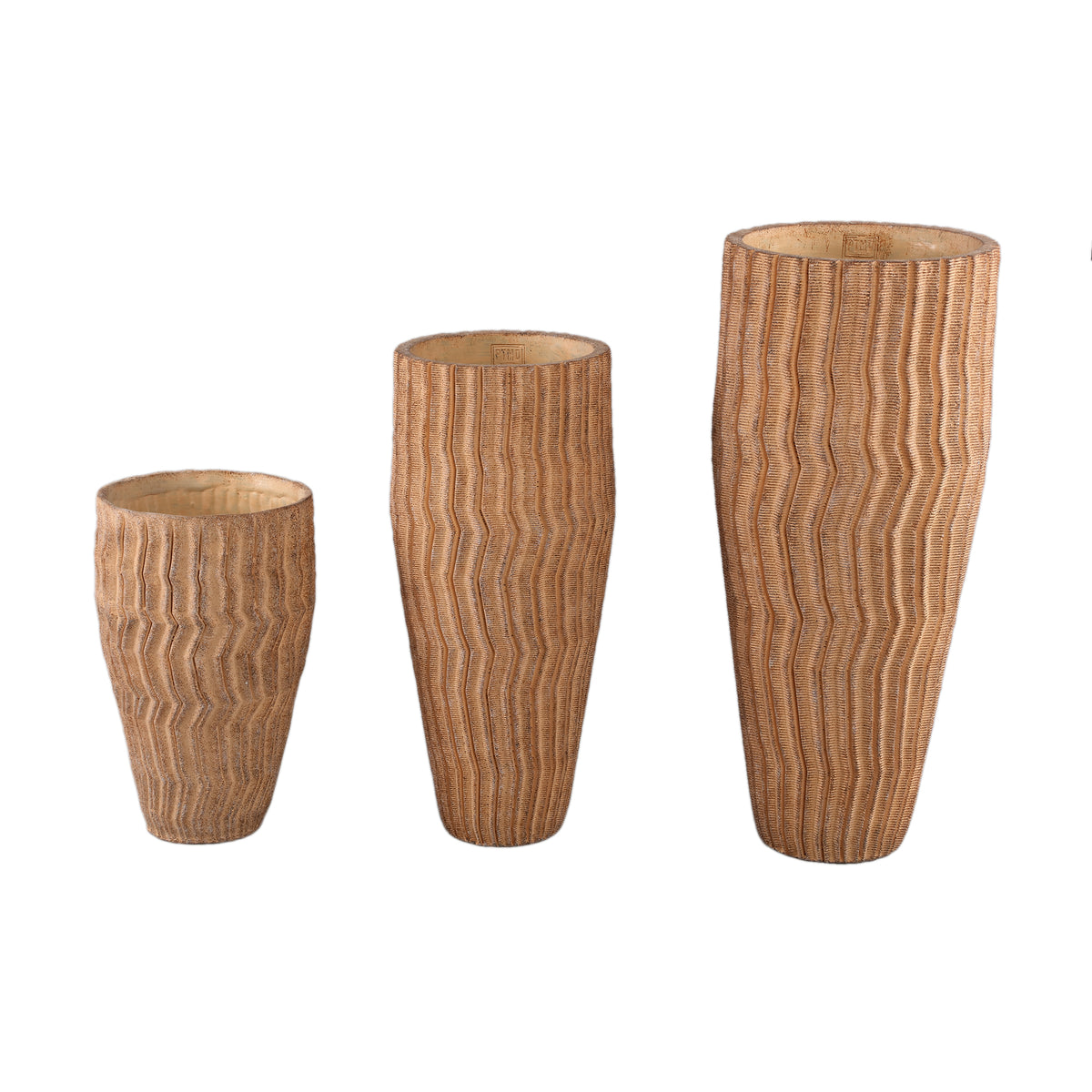 Zanaya Light Brown round cement pot ribbed high L PTMD