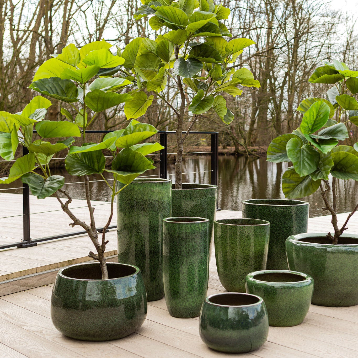 Dezzel Green Glazed Round Ceramic Pot High Set van 2 PTMD