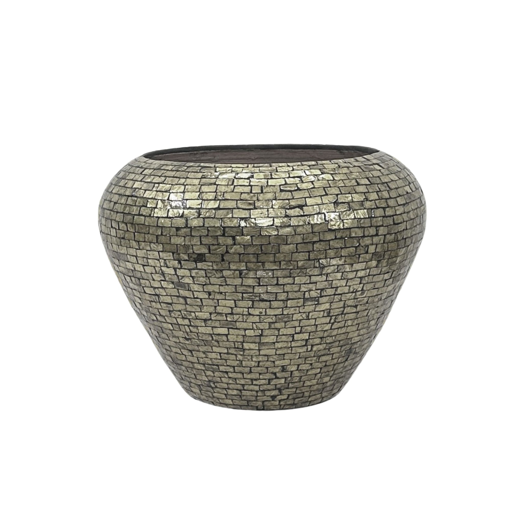 Cherryl Champagne Round Poly Capiz Bamboo Pot L