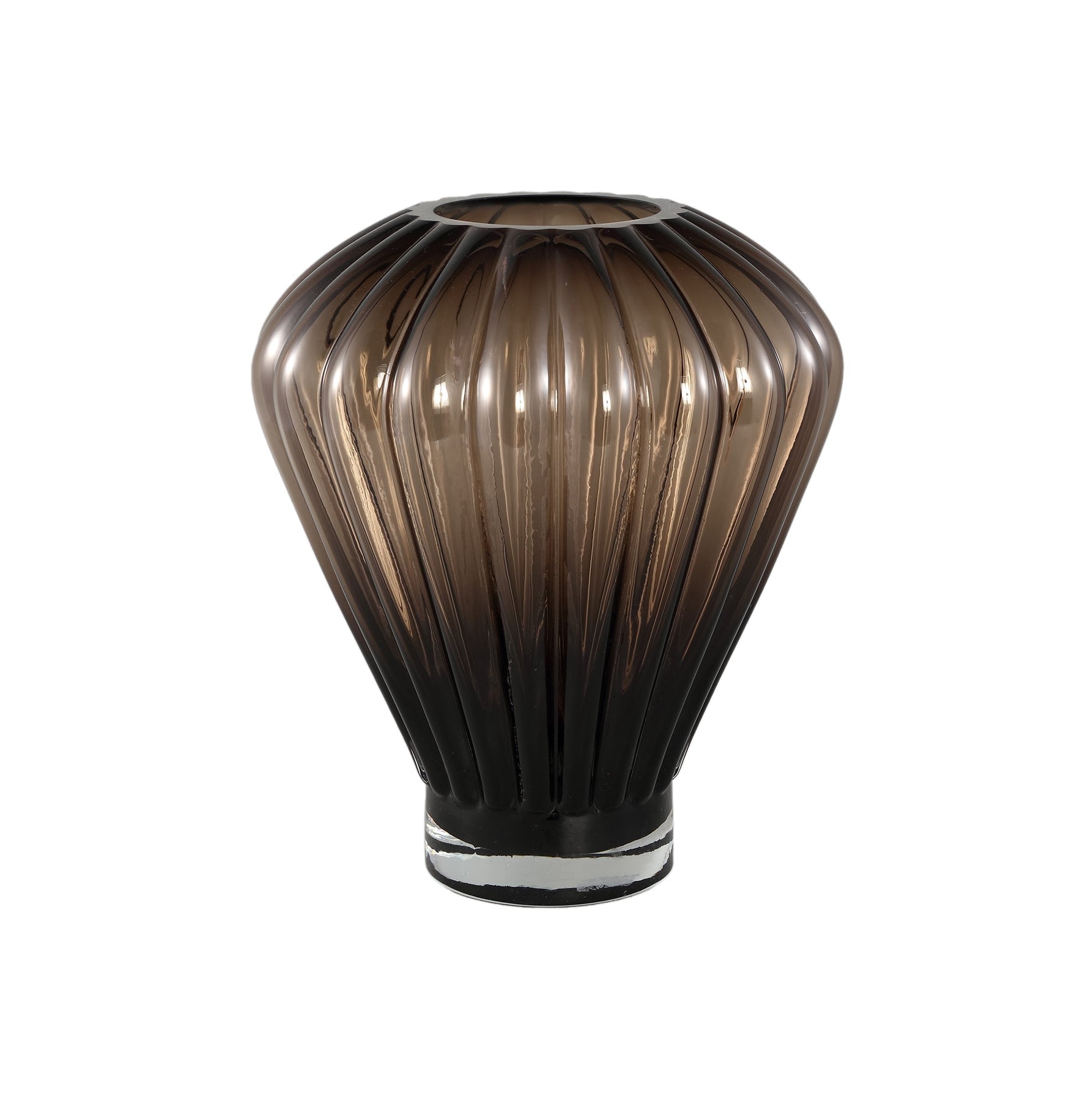 Jayci Brown Glass Solid Glass Ribbed Vaas L PTMD
