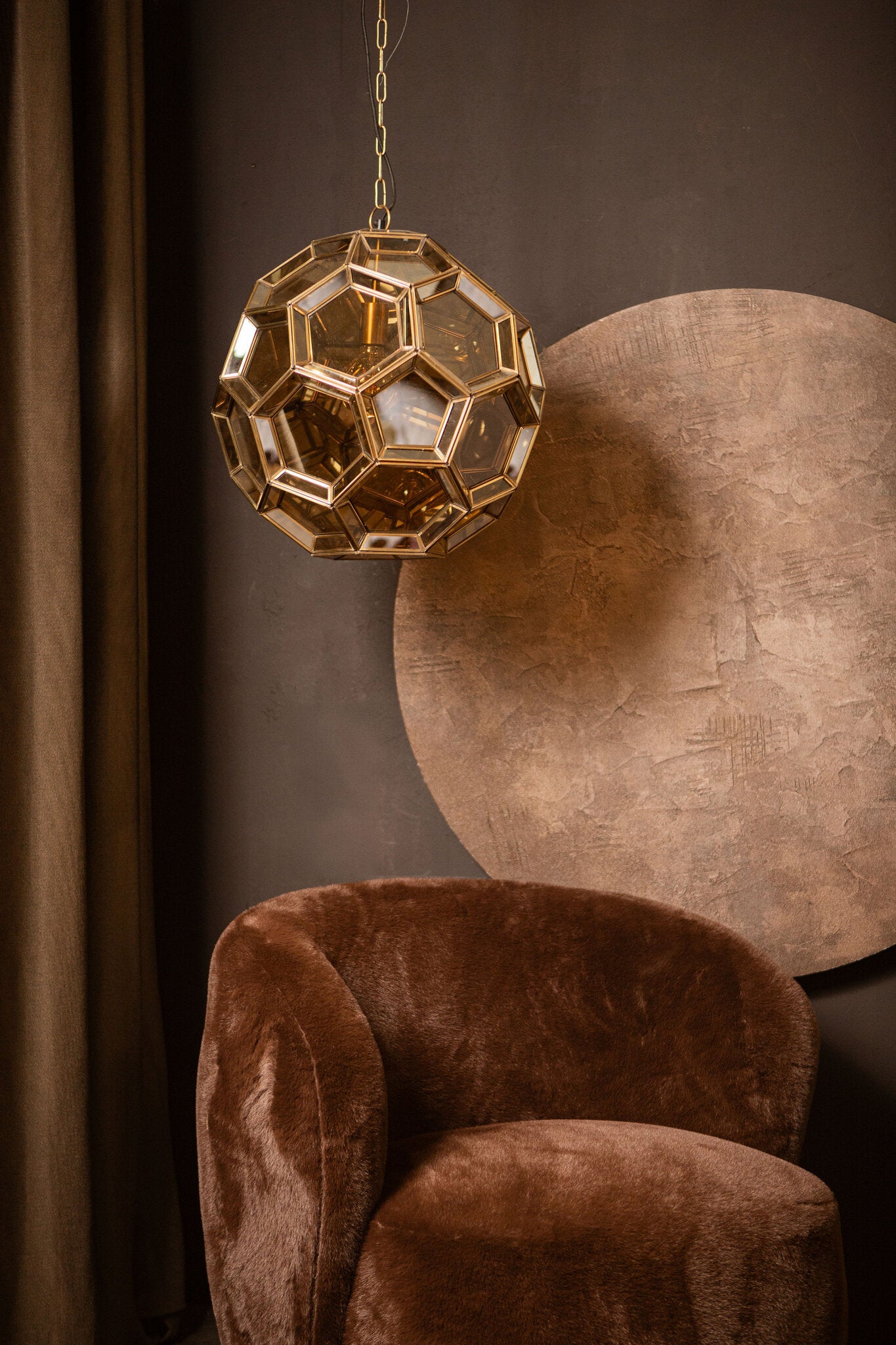 Thyro Antique Brass Glass Amber Ball Lamp 49x49x50cm PTMD