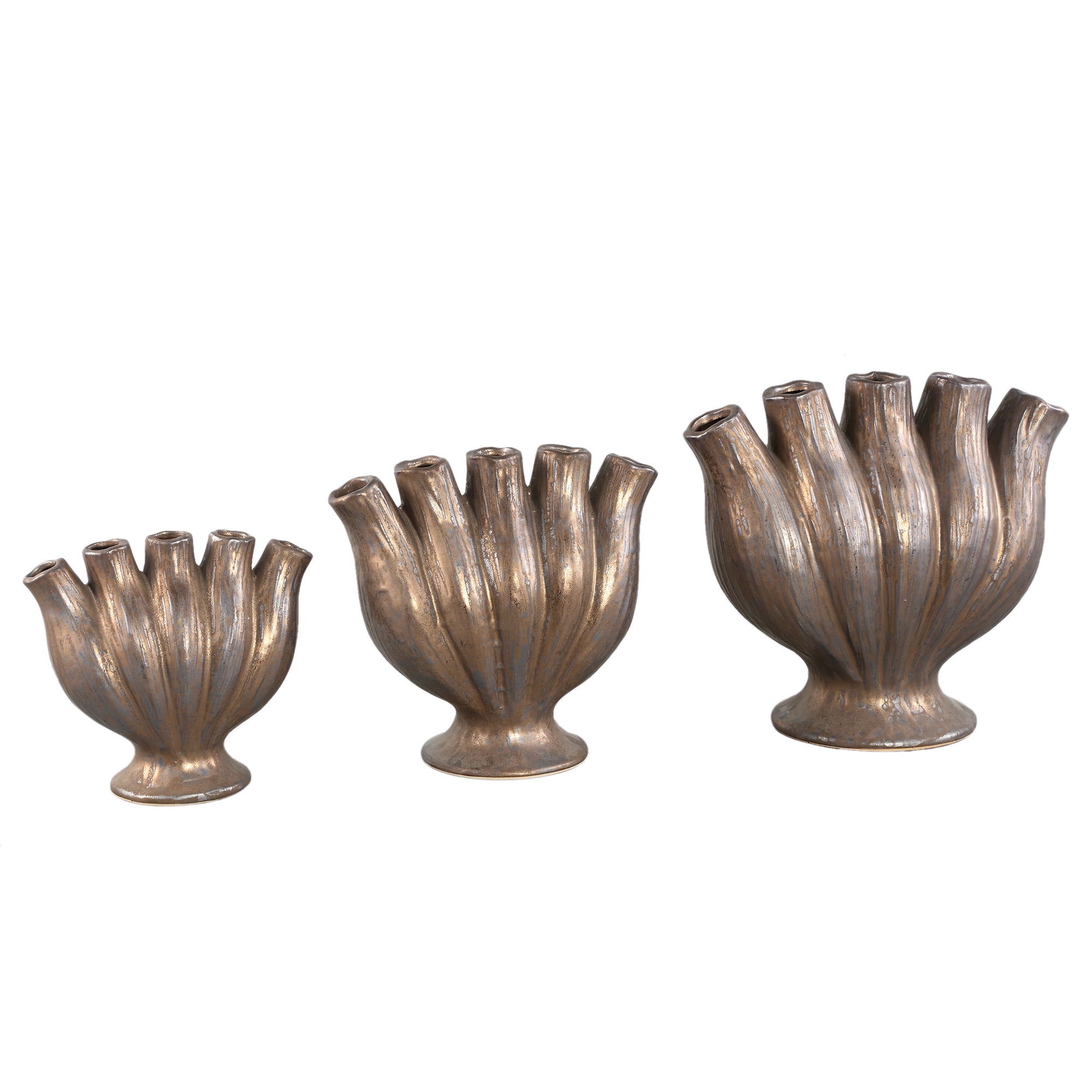 Gylian Bronze Tubes Shaped Ceramic Vase L 33x17.5x30cm PTMD