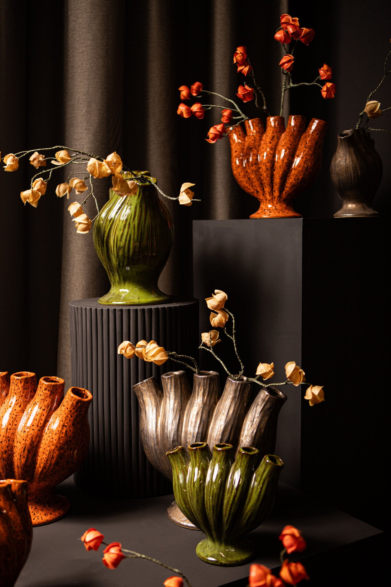Gylian Bronze Tubes Shaped Ceramic Vase L 33x17.5x30cm PTMD