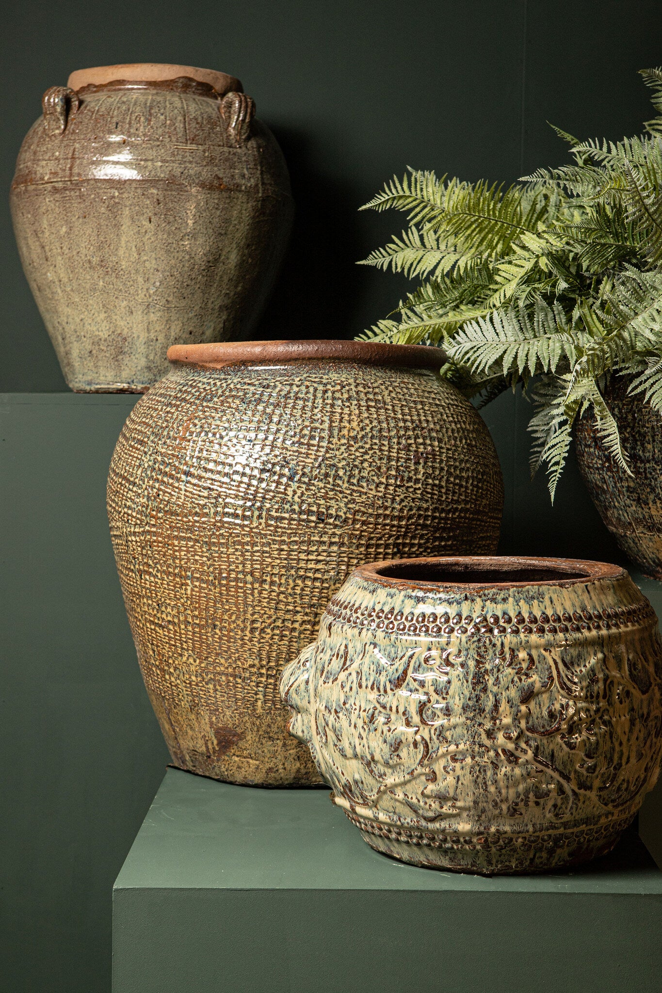 Pot Lisie Naturel Blauw Keramiek Dragon Patroon PTMD