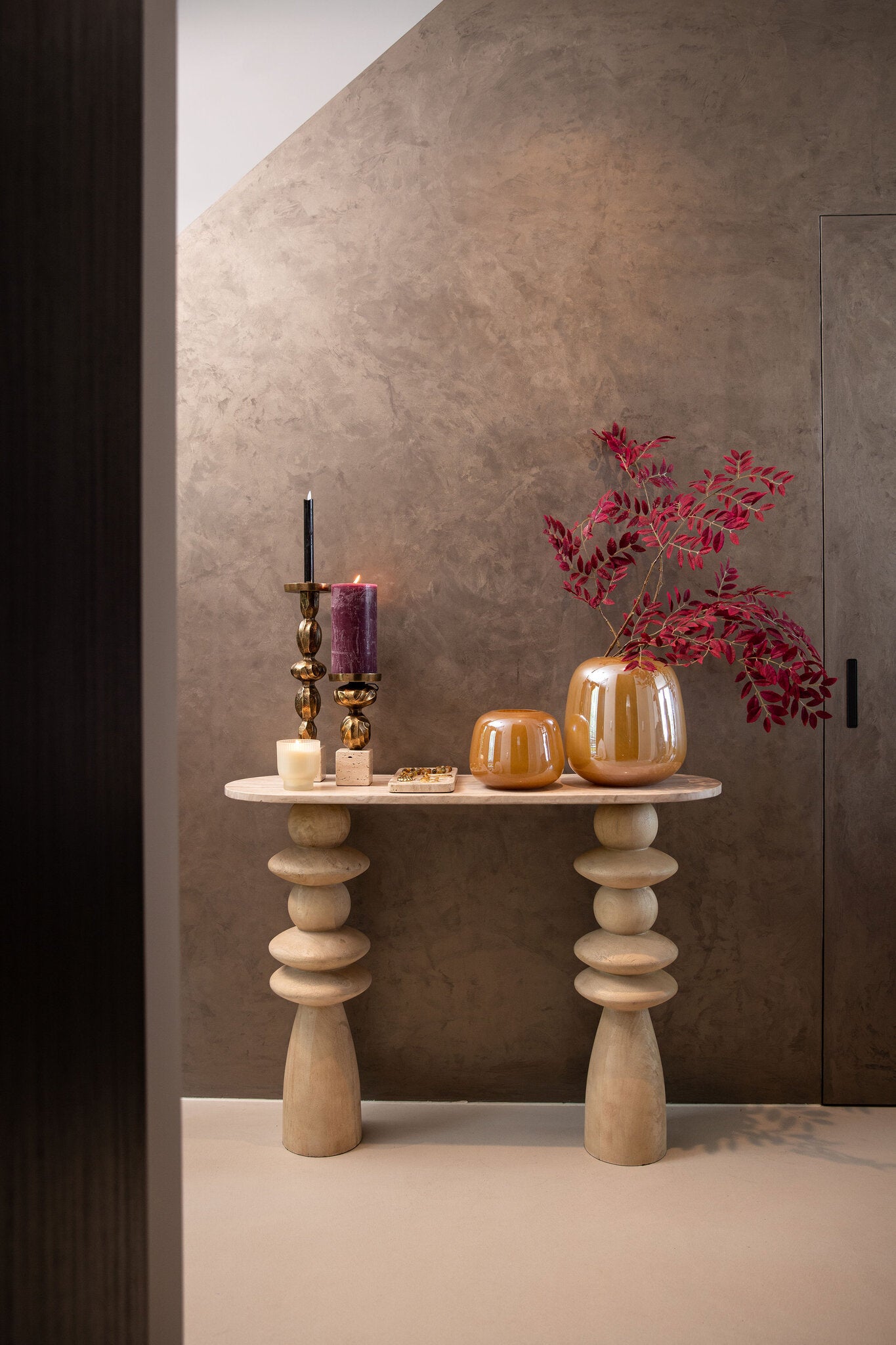 Sidetable Callain Natural Mango Wood Marble Ovaal PTMD