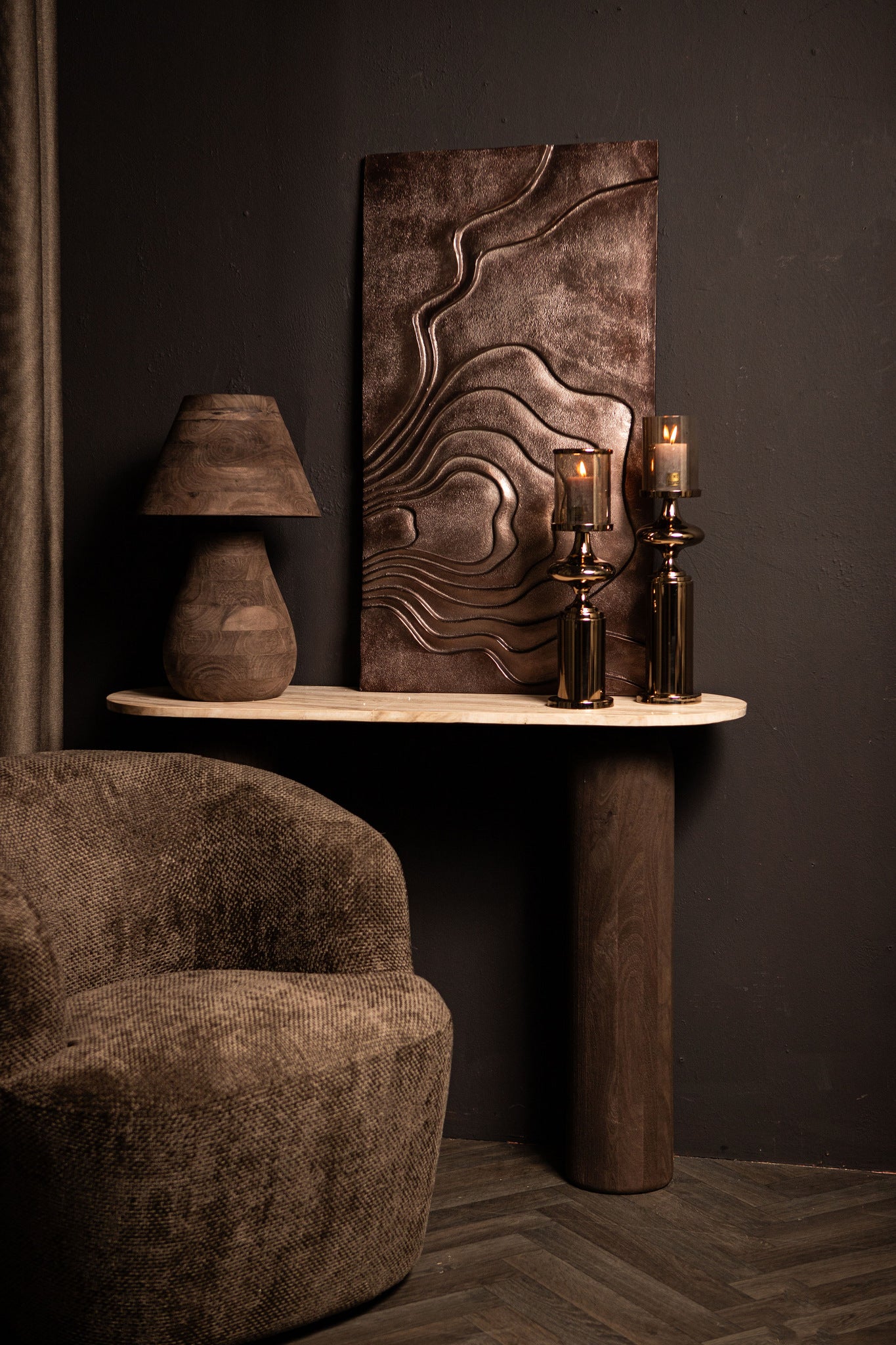 Sidetabel Liora Bruin Mangohout Marmer Ovaal PTMD