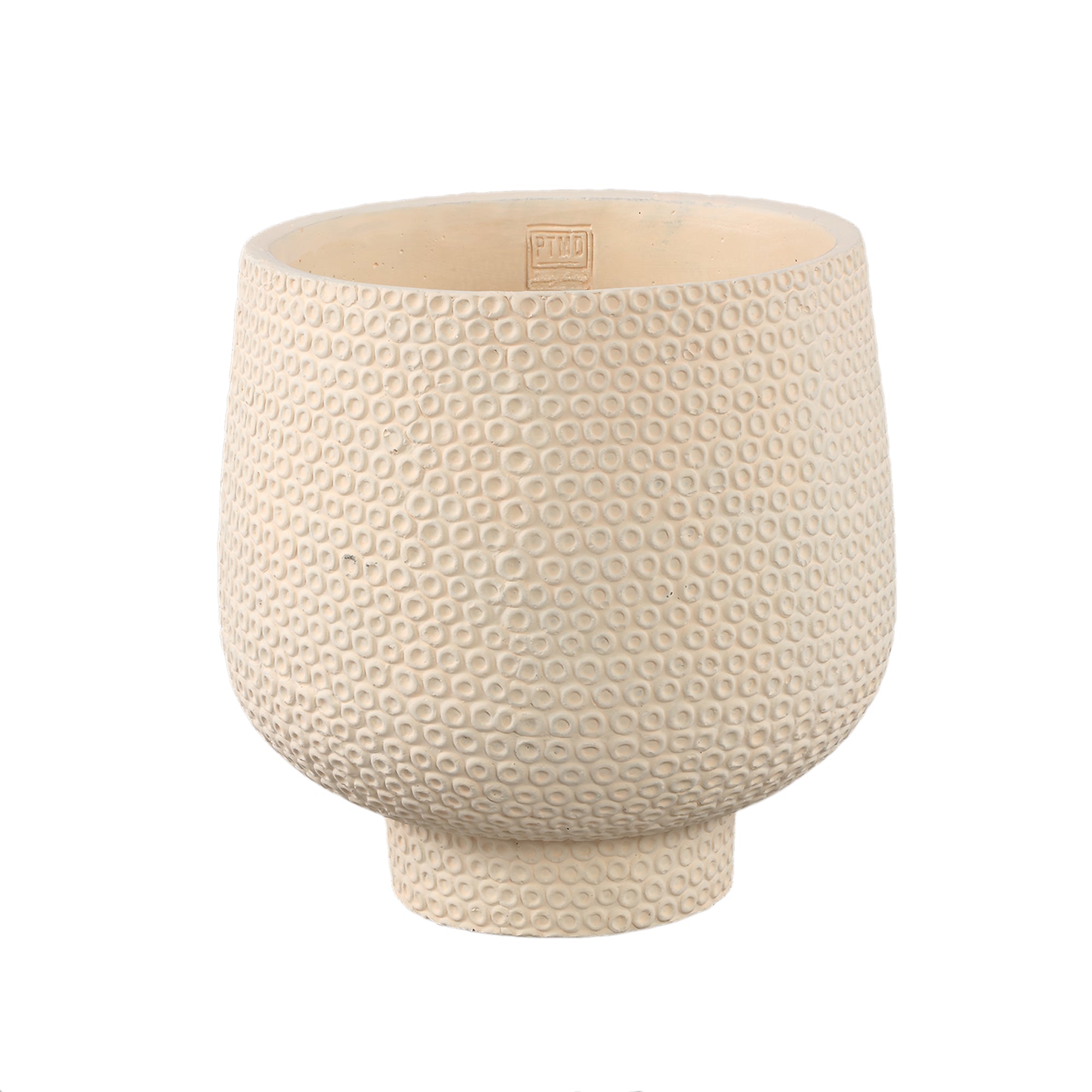 Laim Cream Cement Round Pot Dots Pattern On BaseXL Dia30xH30cm PTMD