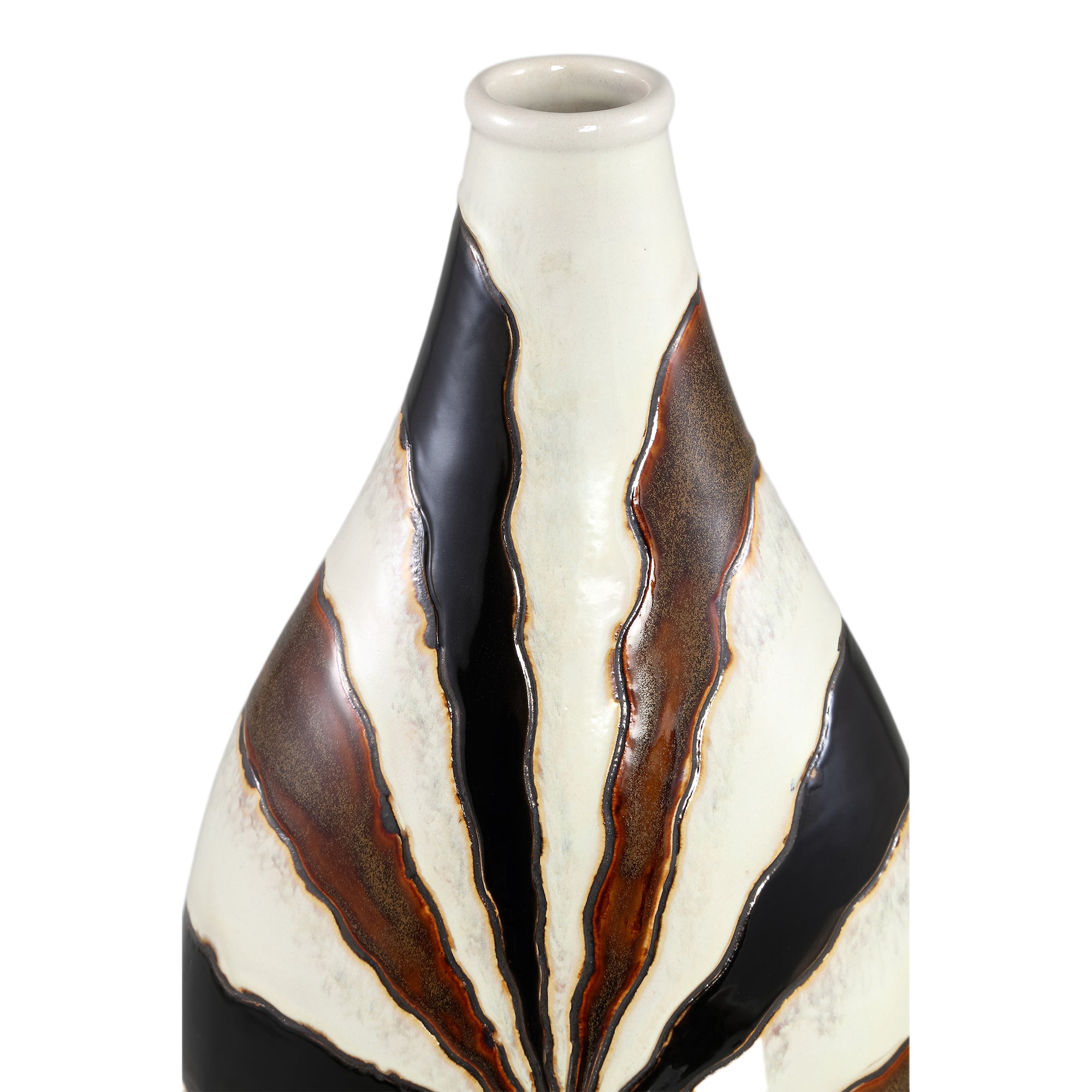 Evelin Dark Brown Oval Ceramic Vase With Lines S 23x15x44.5cm PTMD