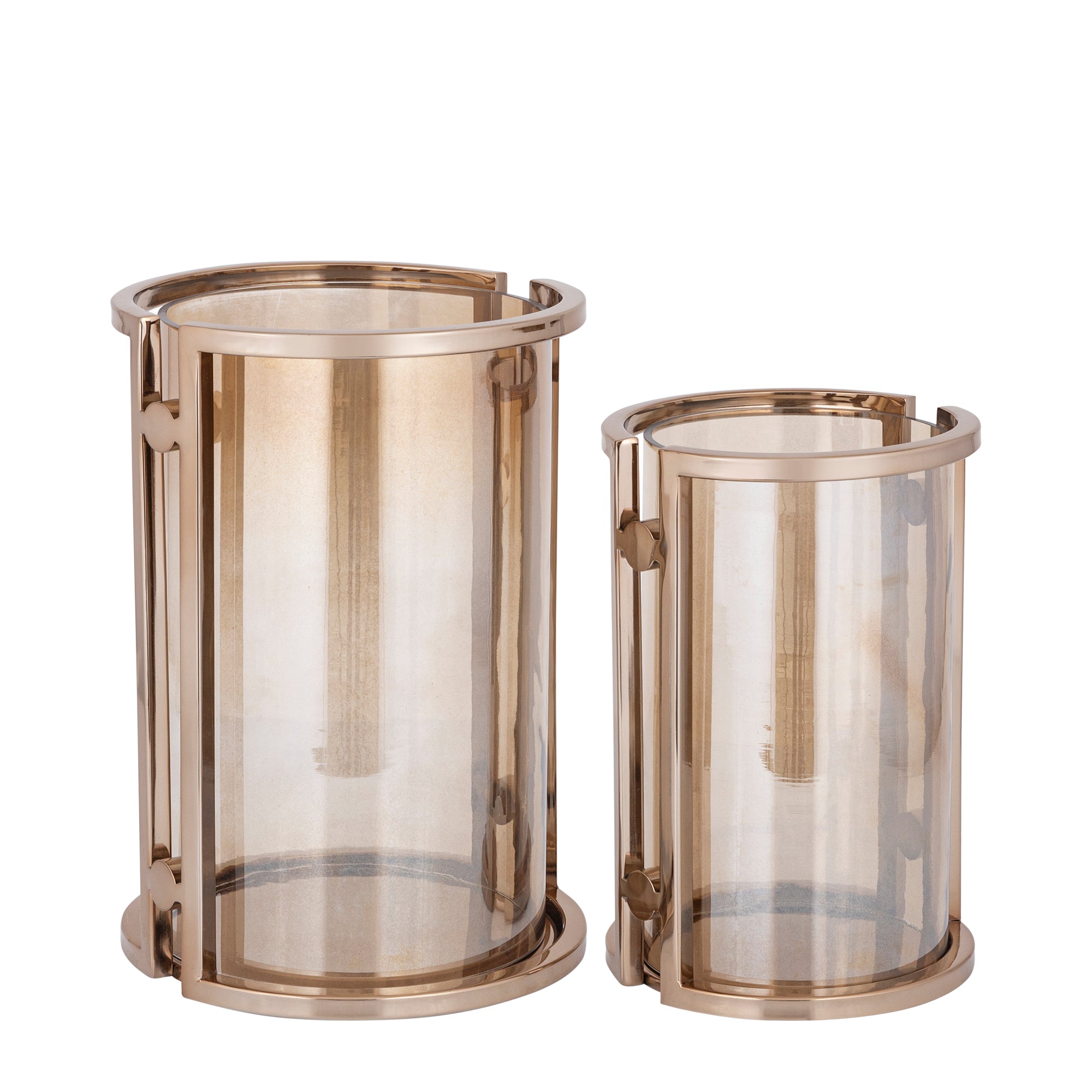 Windlicht Jarie Bruin/Goud Roestvrijstaal Frame Small PTMD