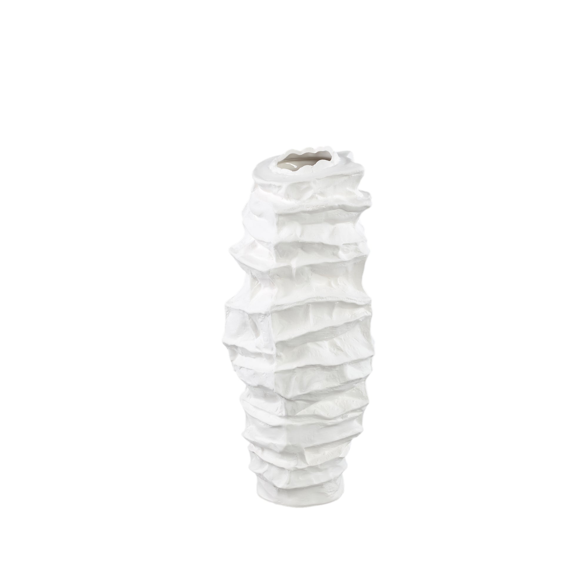 Aharon White Ceramic Irregular Shaped Vase Slim S 20x18x42cm PTMD