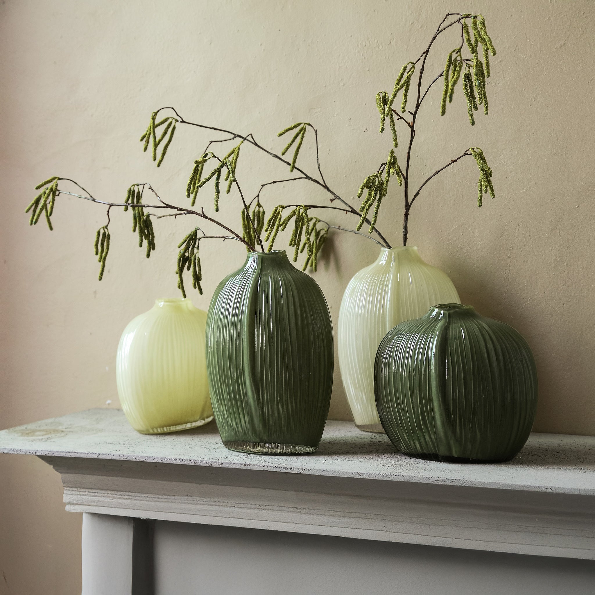 Vaas Jalisia Creme Glas Ovaal Ribbel Hoog PTMD