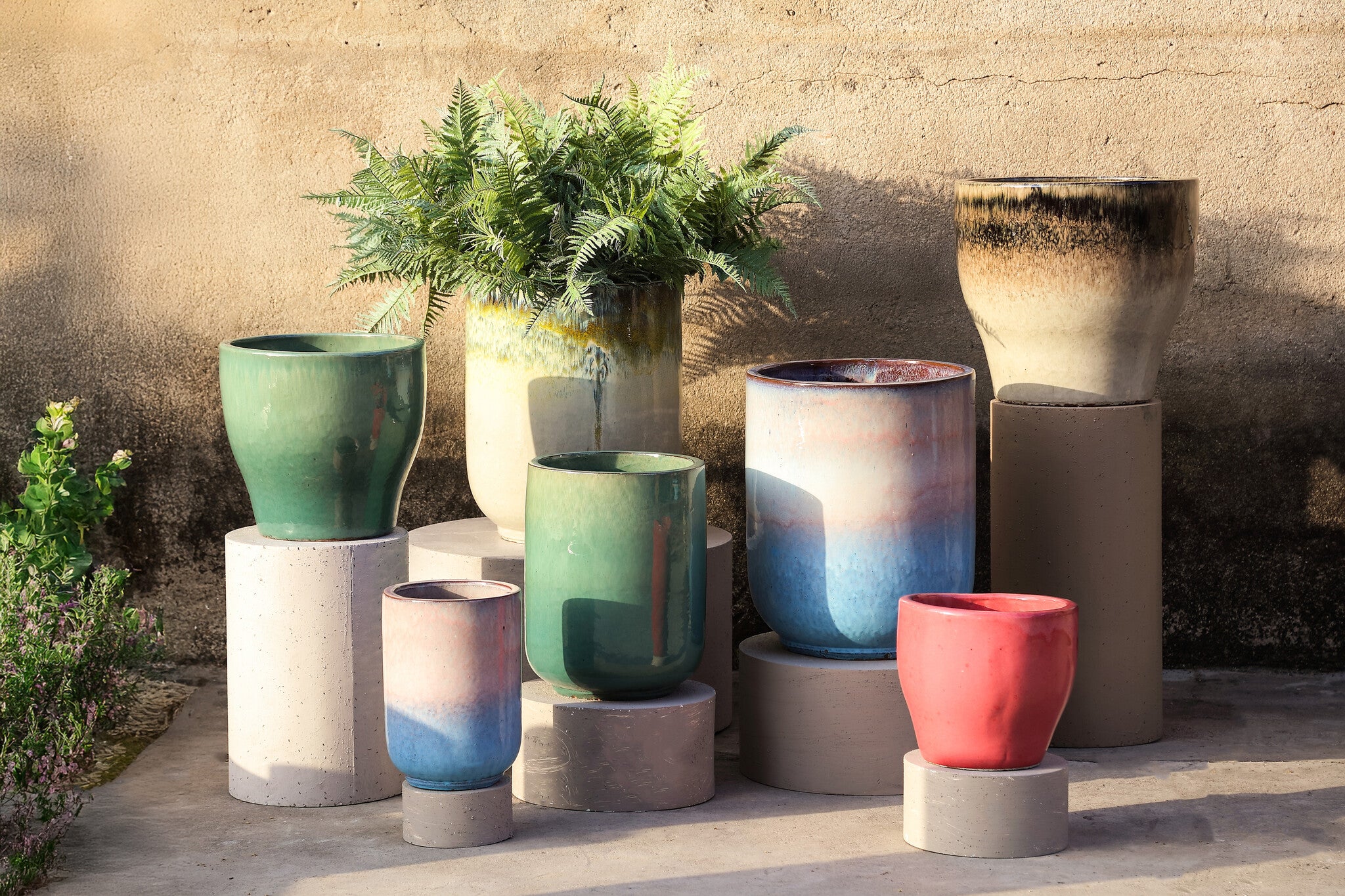 Pot Rozay Teal Keramiek Rond Hoog Set van 3 PTMD