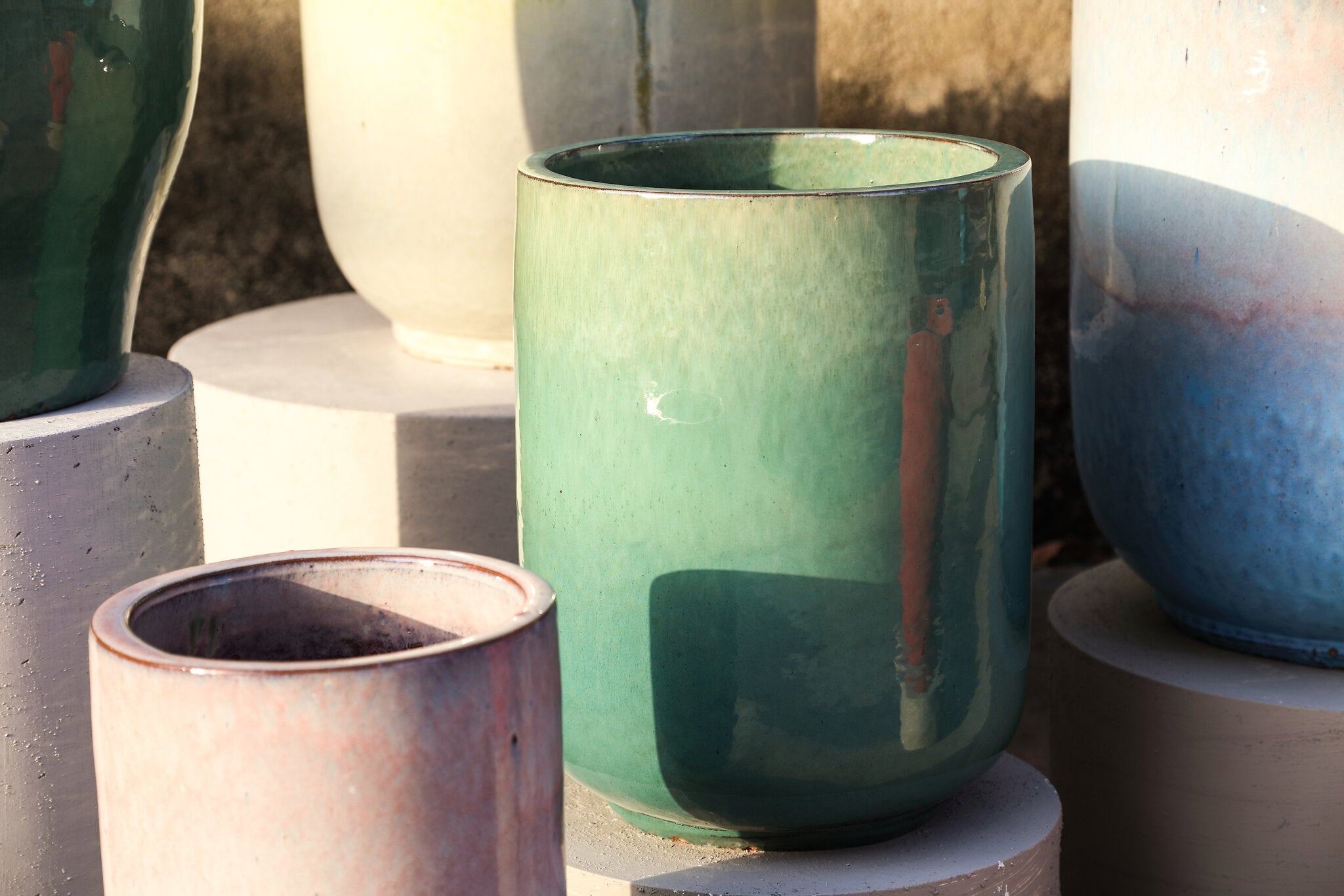 Pot Rozay Teal Keramiek Rond Hoog Set van 3 PTMD