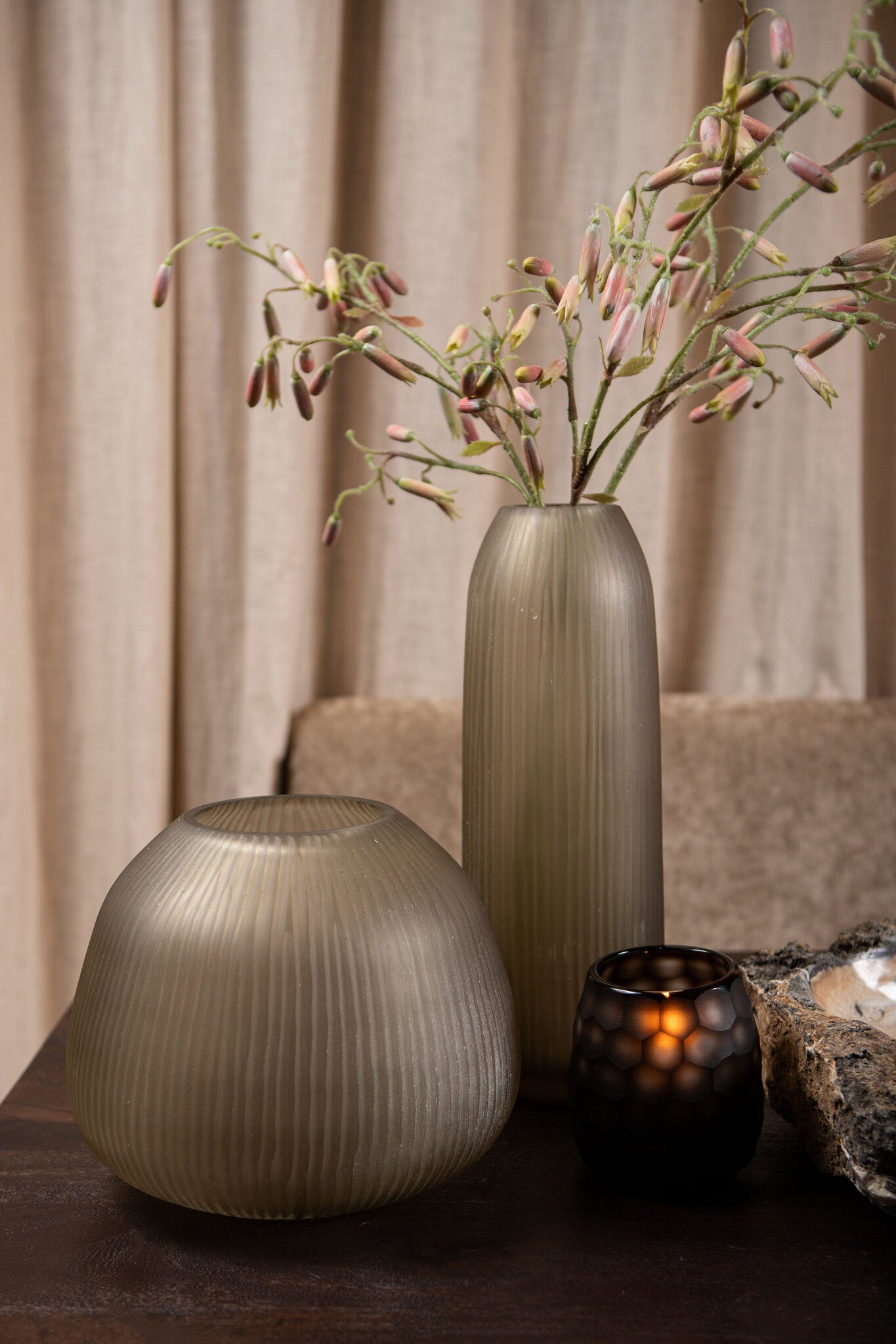 Vaas Marria Bruin Glas Ribbel Rond Small PTMD