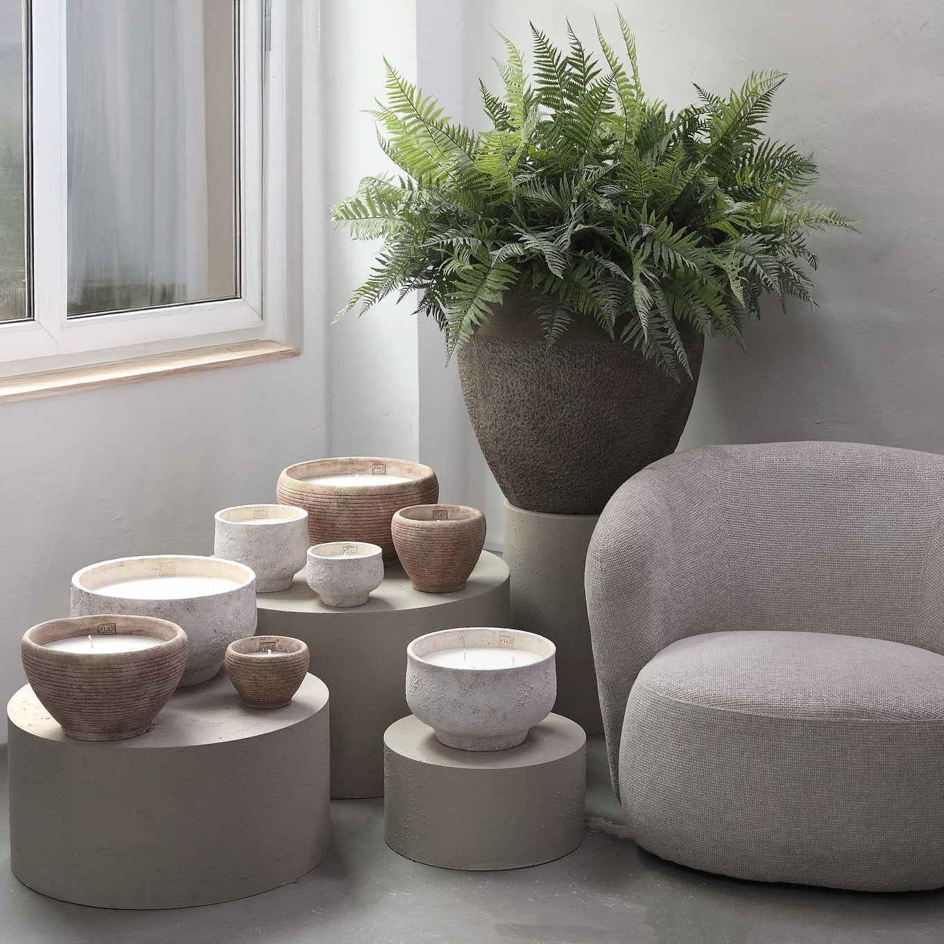 Outdoor Kaars Pedro Bruin Cement Streep Medium PTMD
