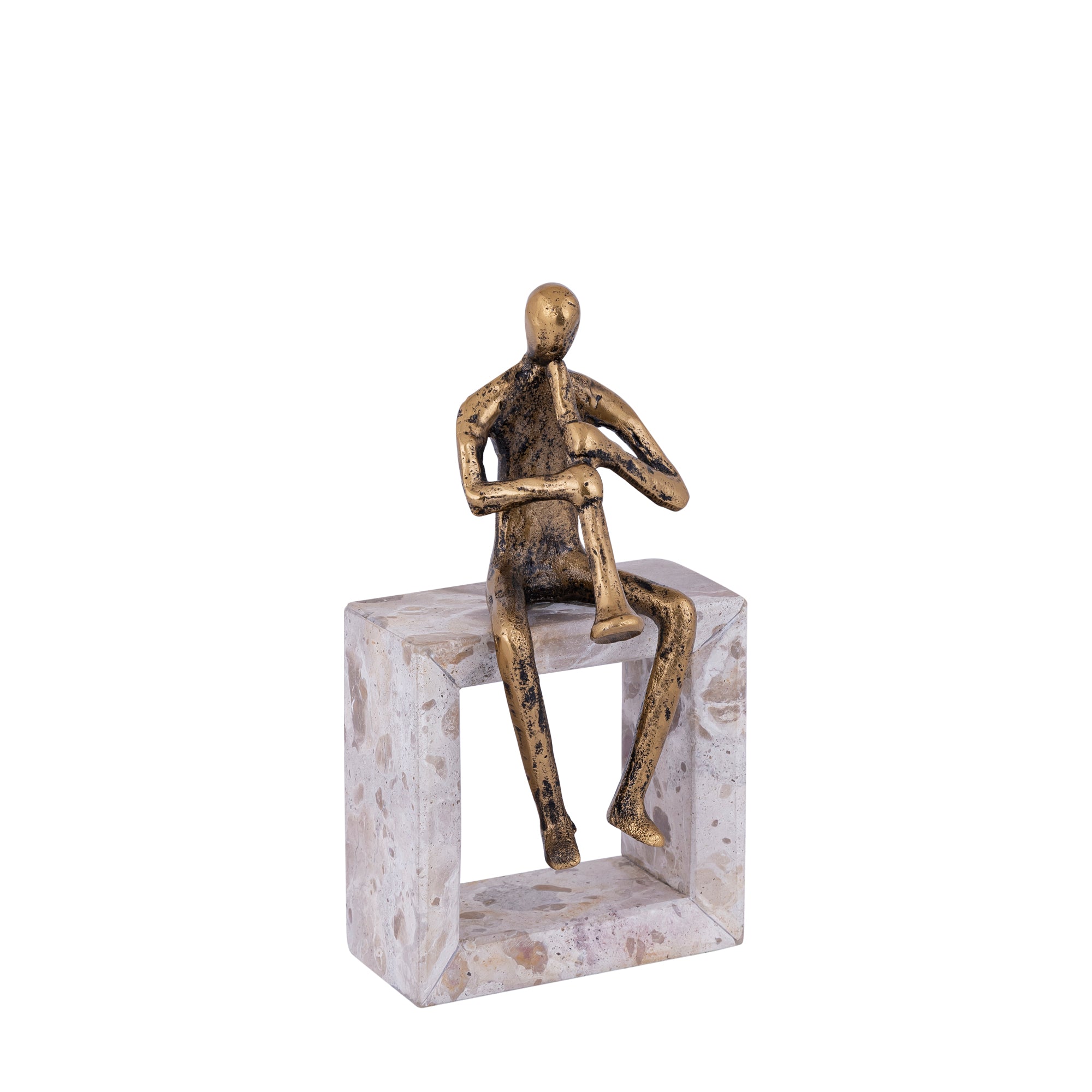 Aleria Gold Casted Alu Trumpet Man On Marble Base PTMD