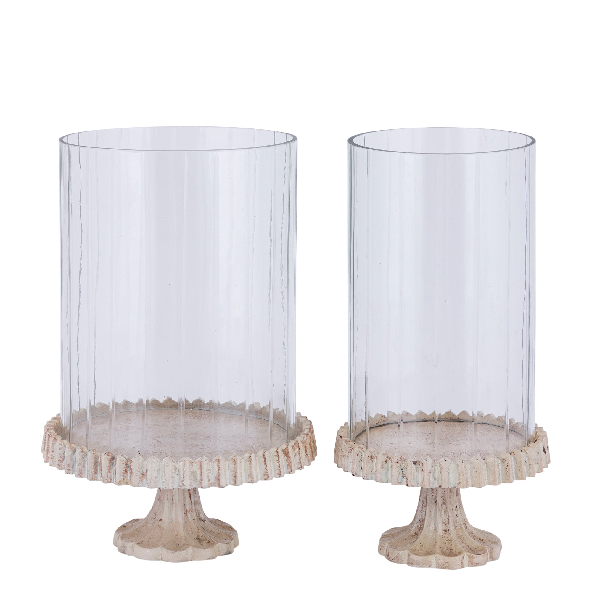 Windlicht Troye Beige Gegoten Aluminium Gesneden Glas Large PTMD