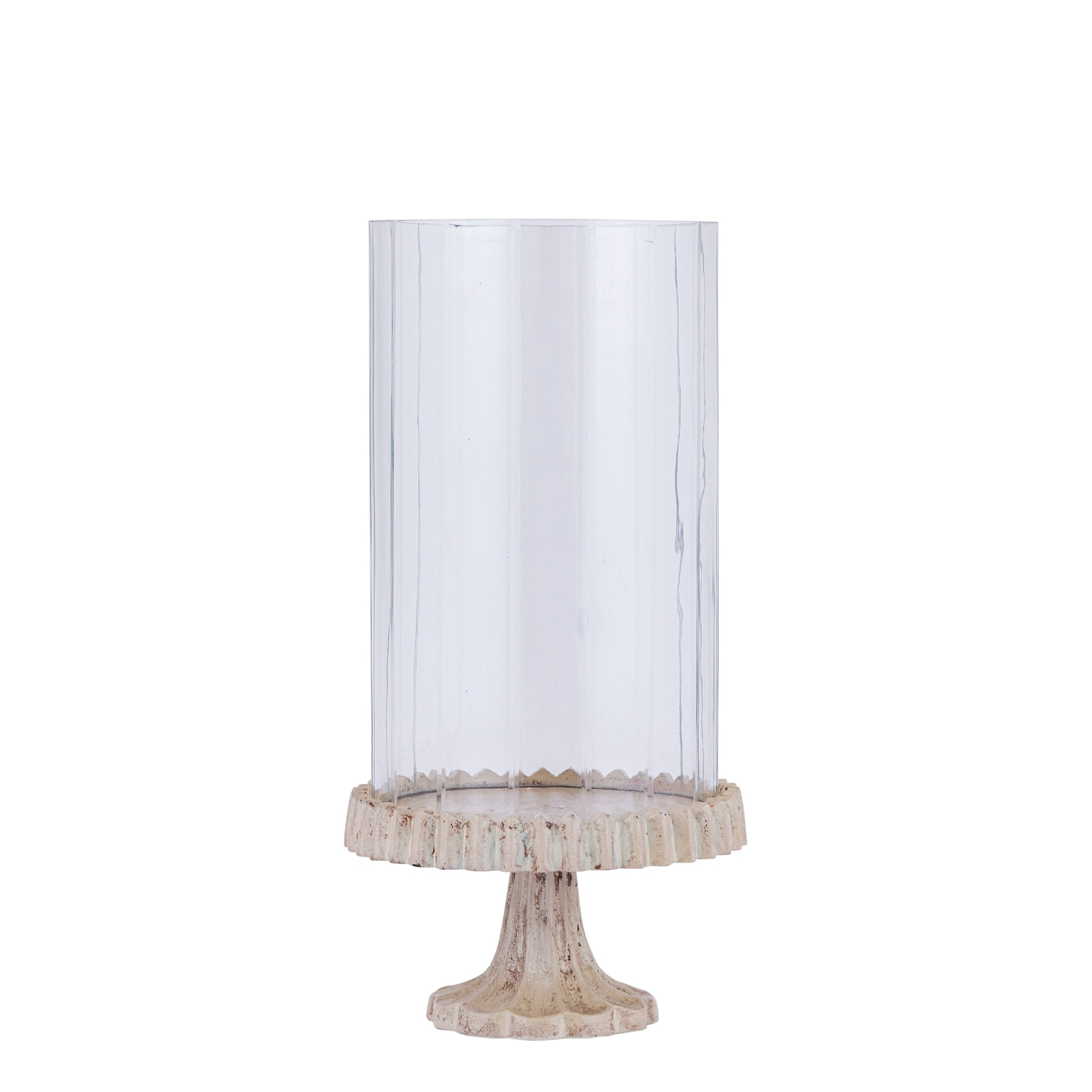 Windlicht Troye Beige Gegoten Aluminium Gesneden Glas Small PTMD