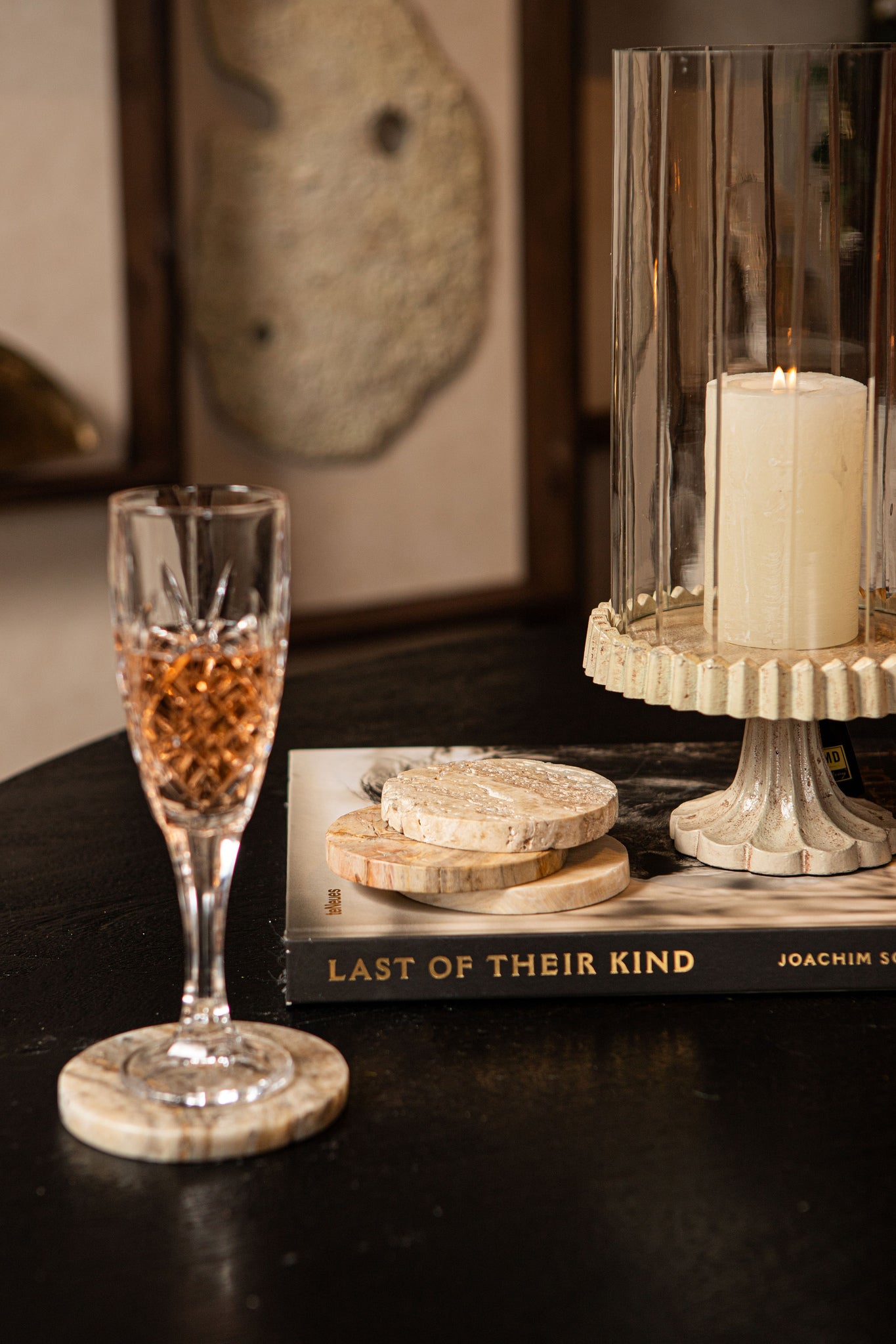 Windlicht Troye Beige Gegoten Aluminium Gesneden Glas Small PTMD