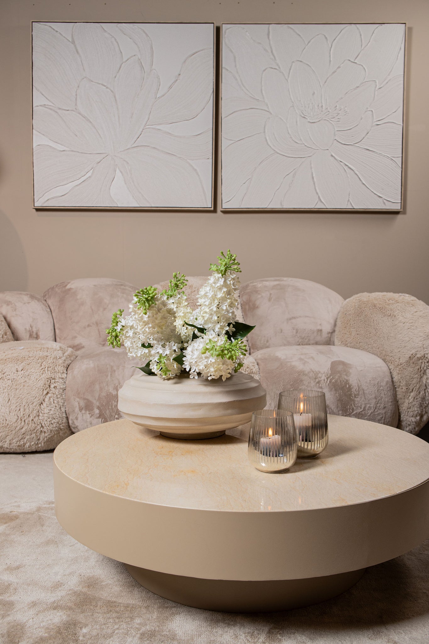 Wandpaneel Florise Crème ingelijst Canvas Bloem B PTMD