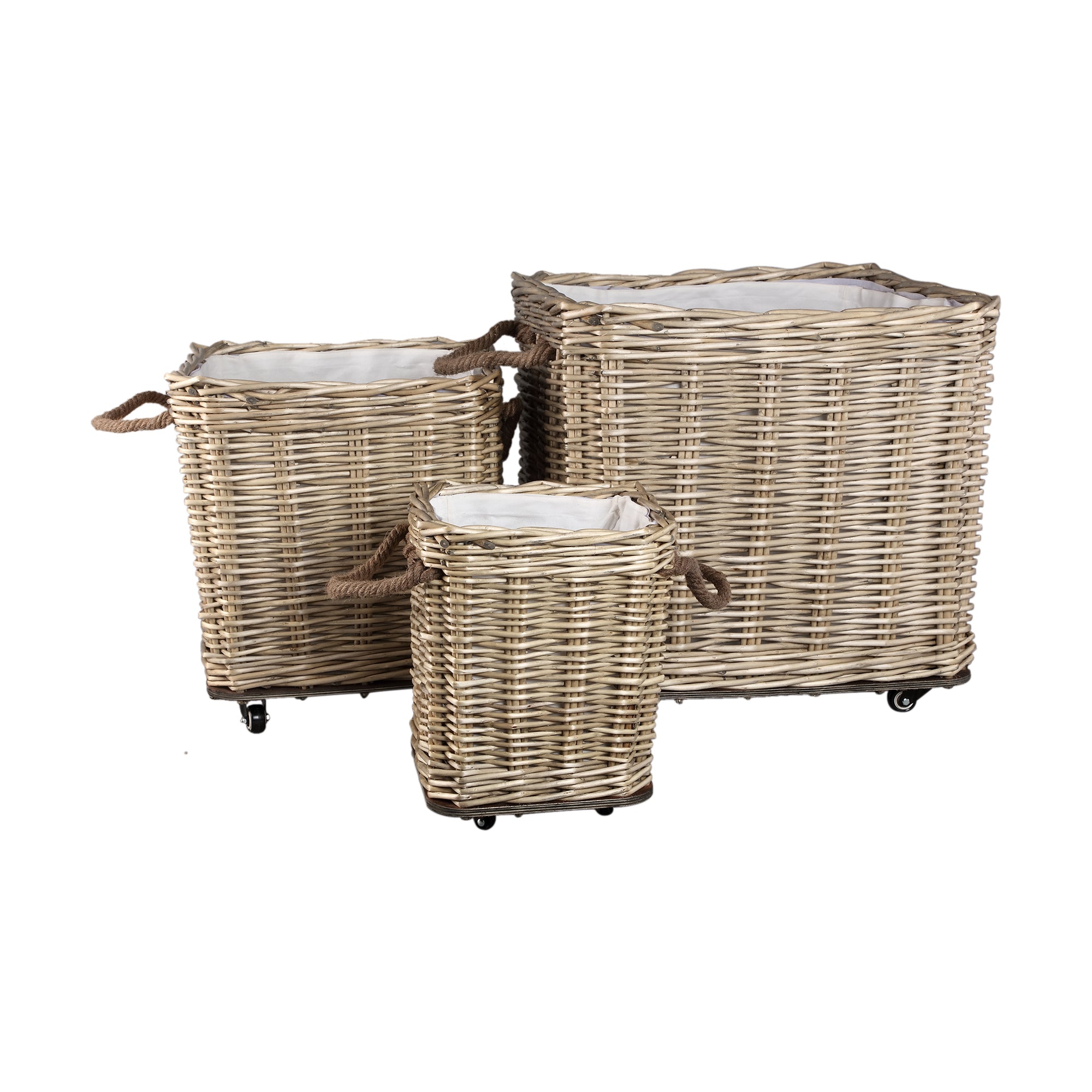 Mand Darrett Naturel Willow Vierkant met wielen Set van 3 PTMD