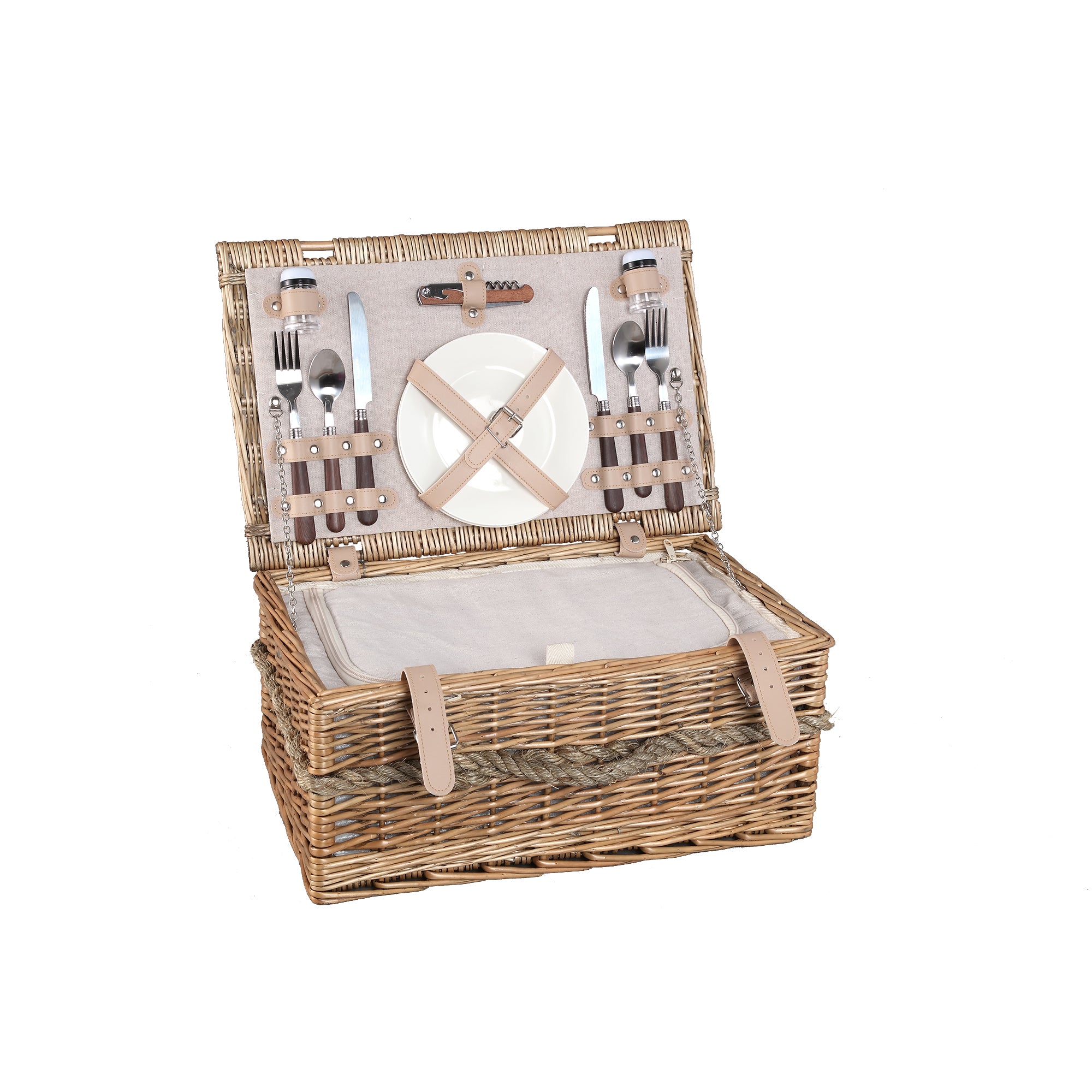 PTMD Picknickmand 2-Persoons Naturel Riet Compleet Koeltas PTMD