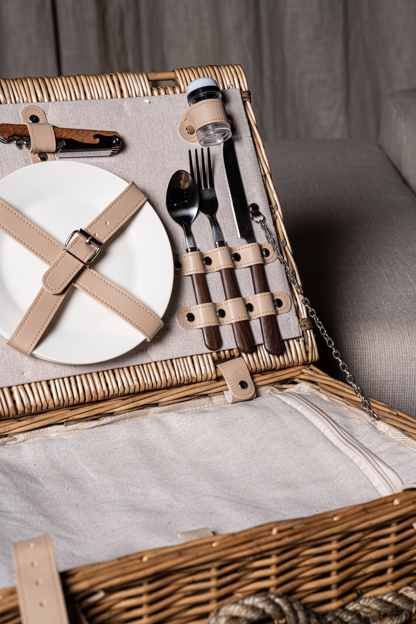 PTMD Picknickmand 2-Persoons Naturel Riet Compleet Koeltas PTMD