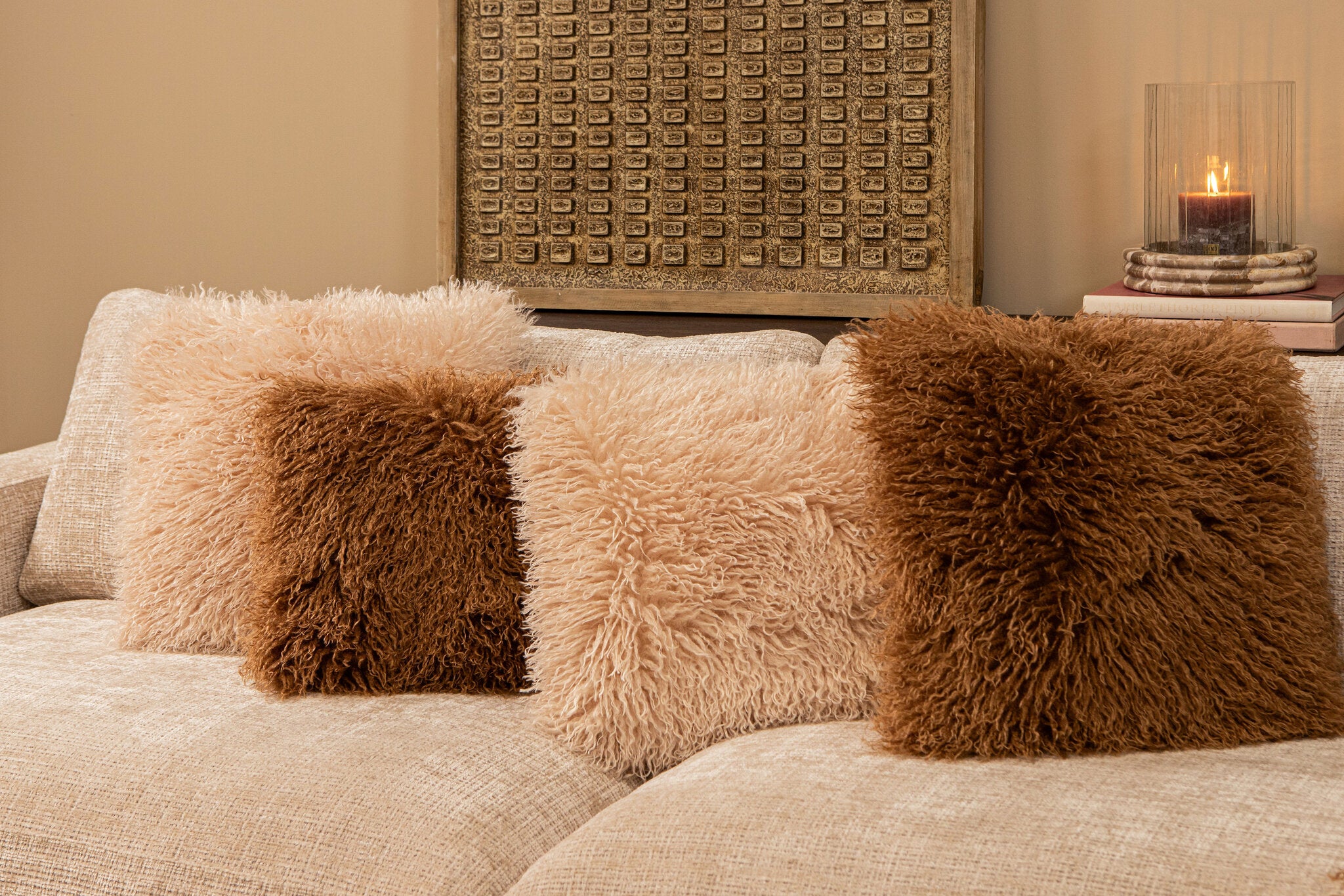 Rexx Beige Fake Sheep Fur Cushion Rectangle PTMD