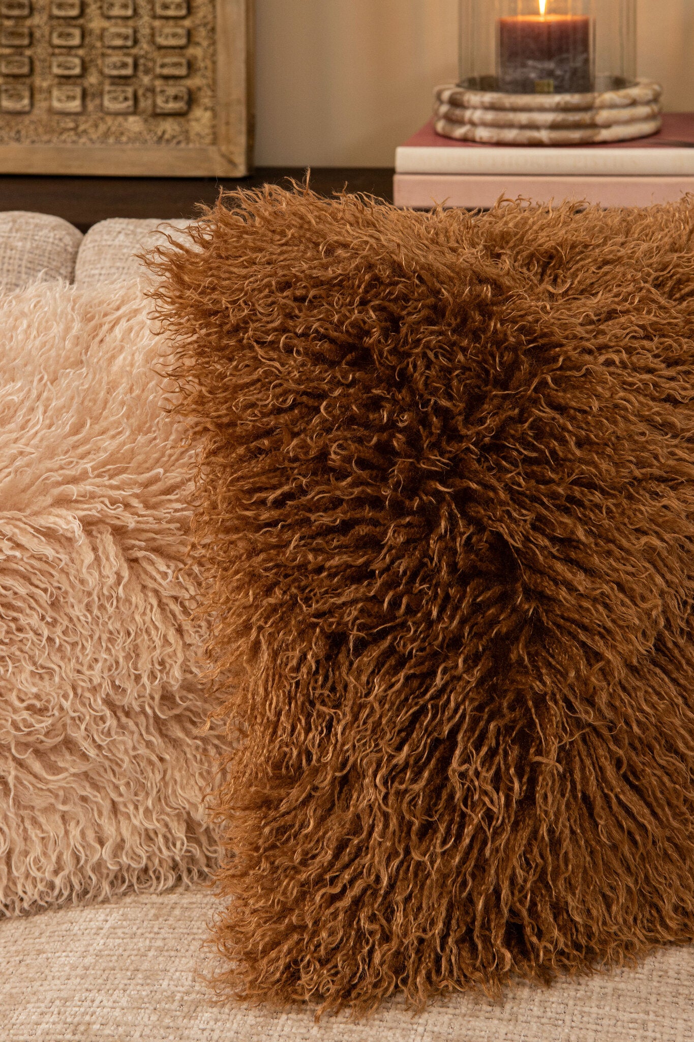 Rexx Beige Fake Sheep Fur Cushion Rectangle PTMD