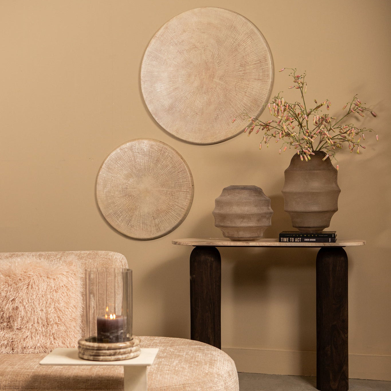 Rond Wandpaneel Raizo Aluminium Beige Small PTMD