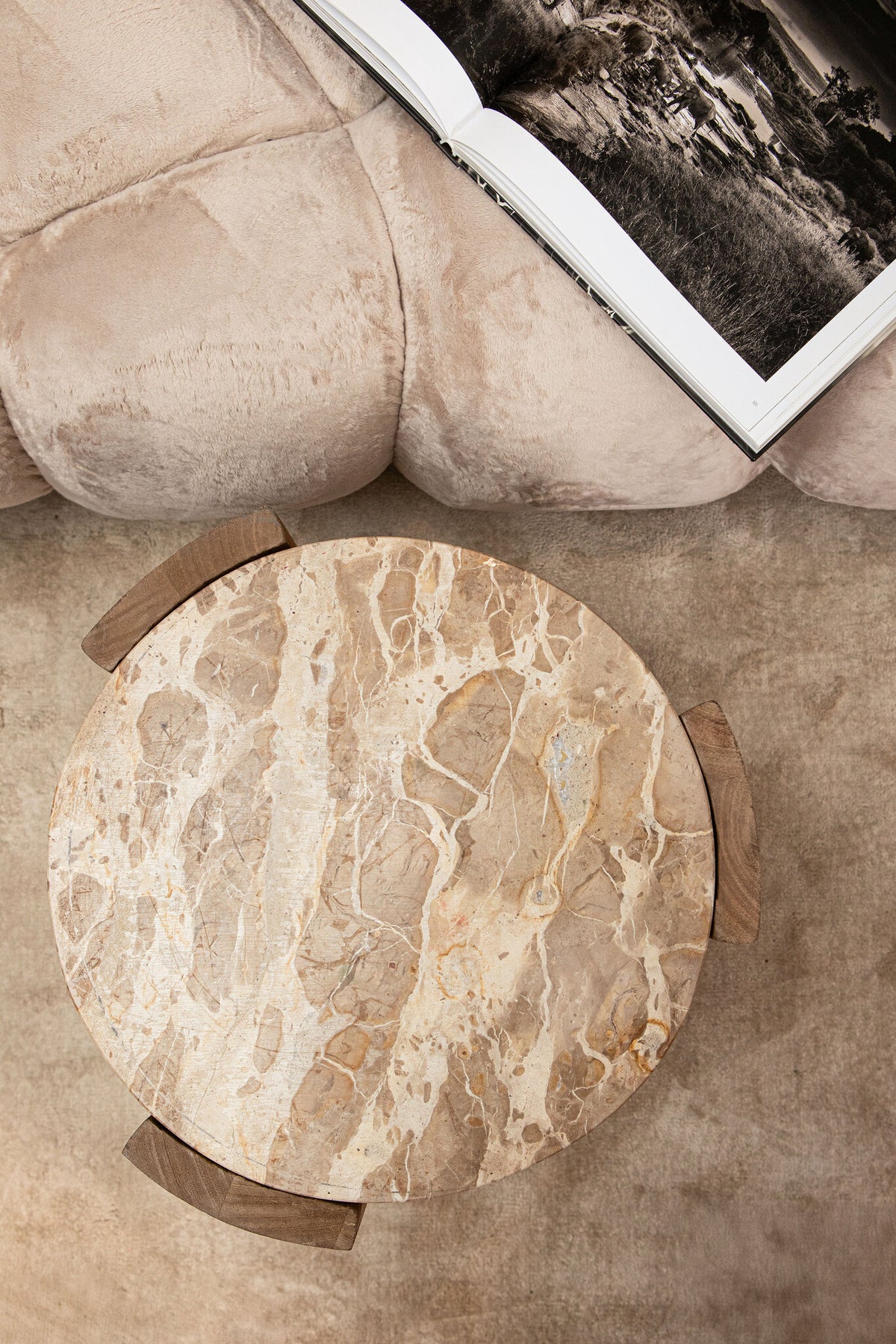 Bijzettafel Javina Naturel Marmer Ø52cm PTMD